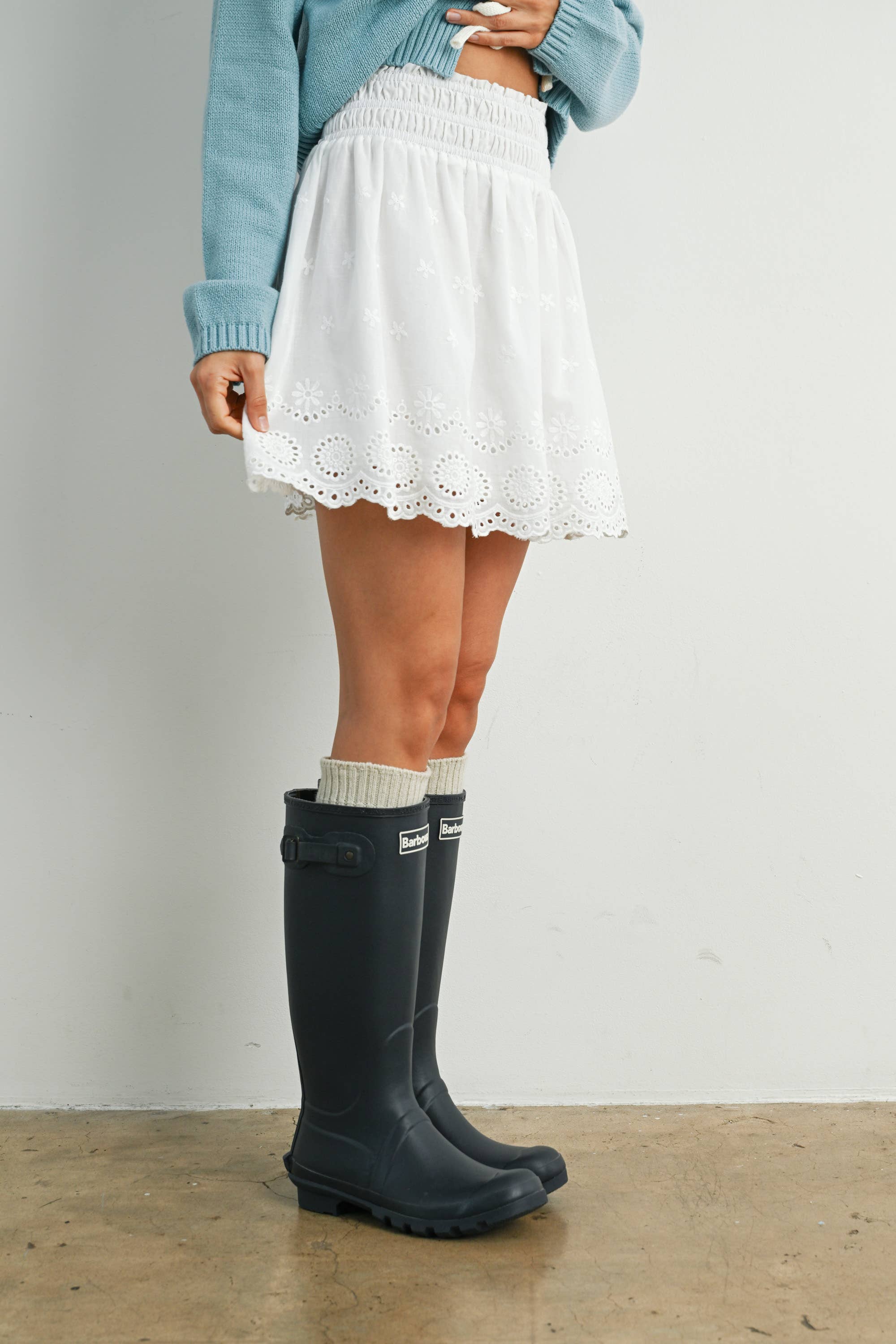 Ruffle Smocked Skirt: White