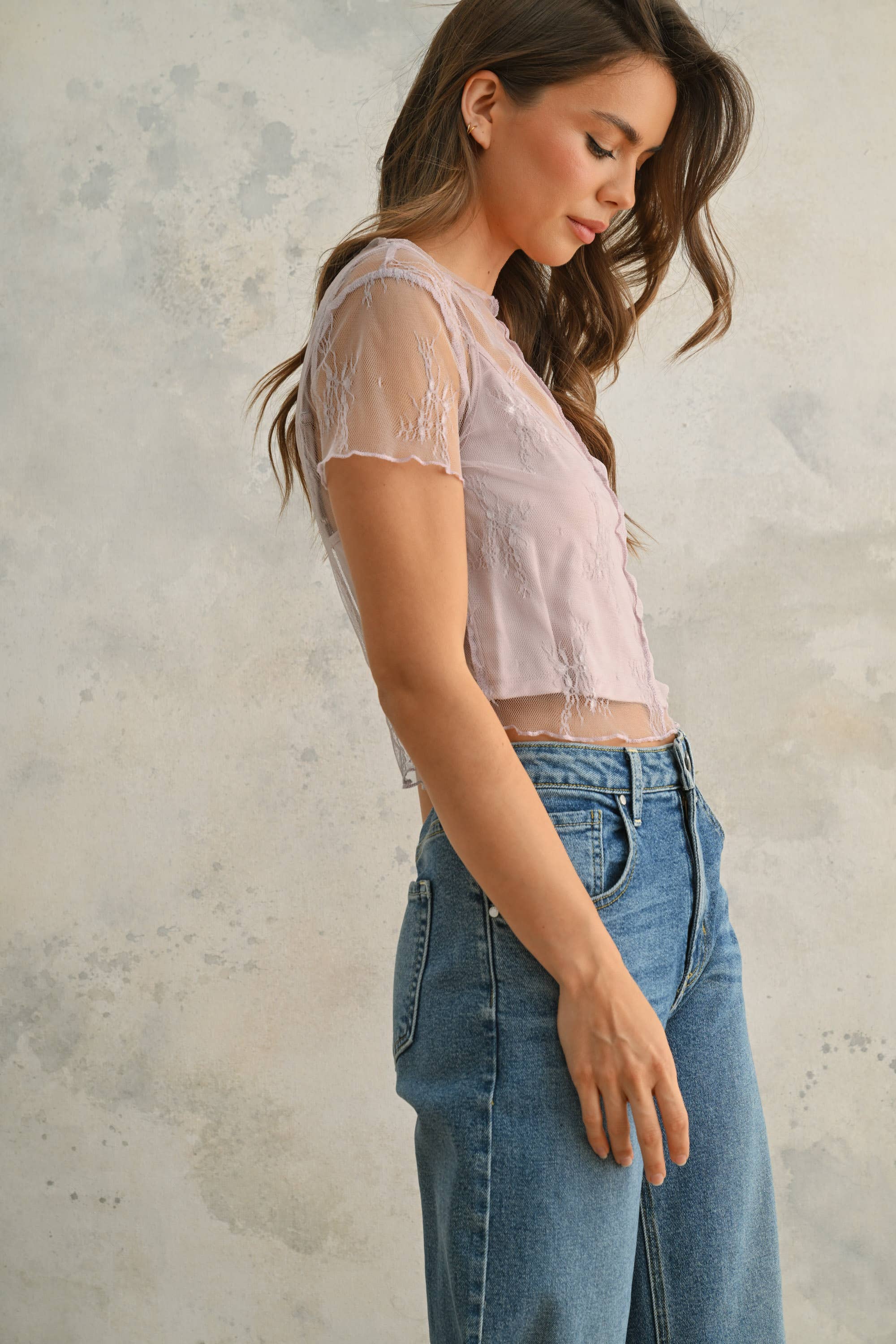 Lace Tank Top: Lavender