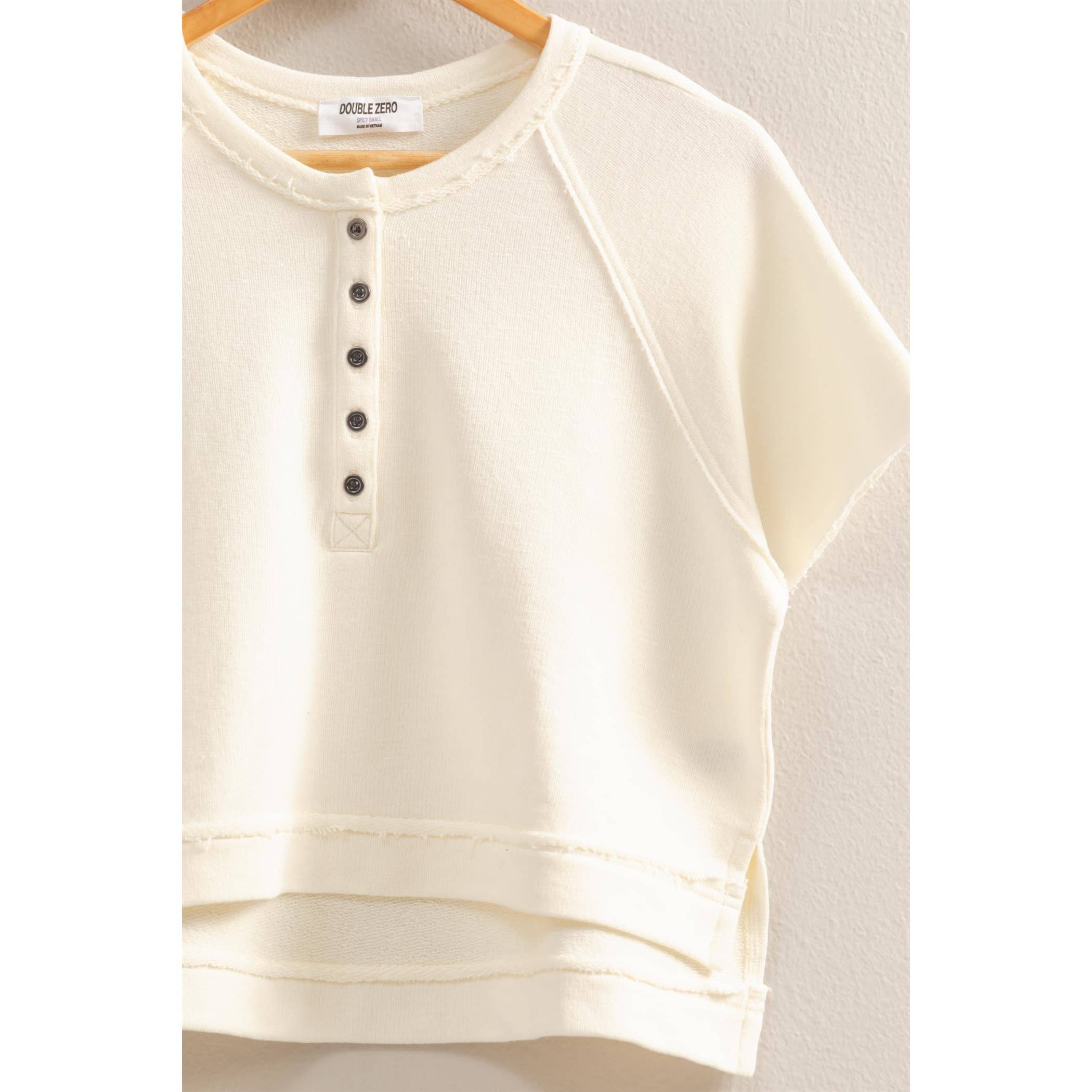 Half-Buttoned Crop Tee/CREAM