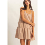 Spaghetti Strap Mini Dress: DARK TAUPE