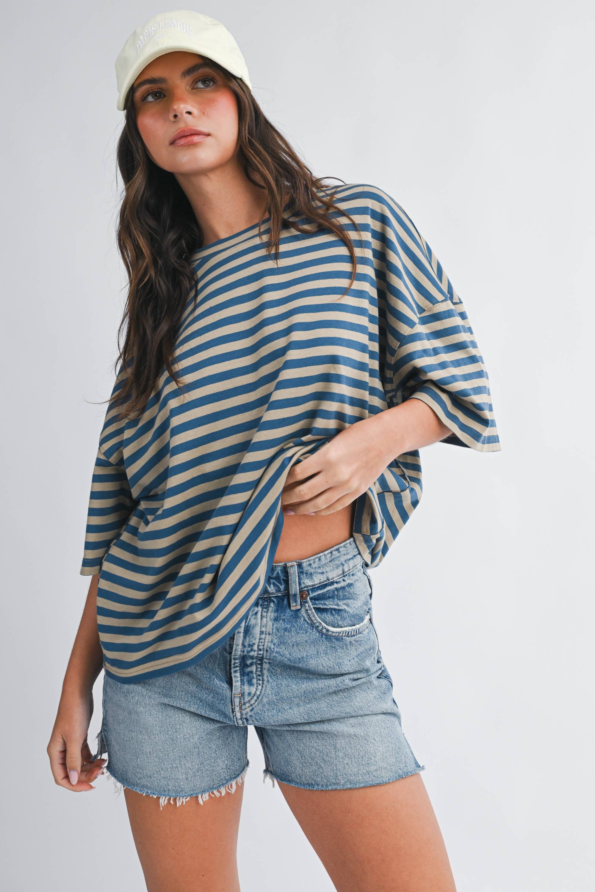 Stripe Boyfriend Tee: Tan
