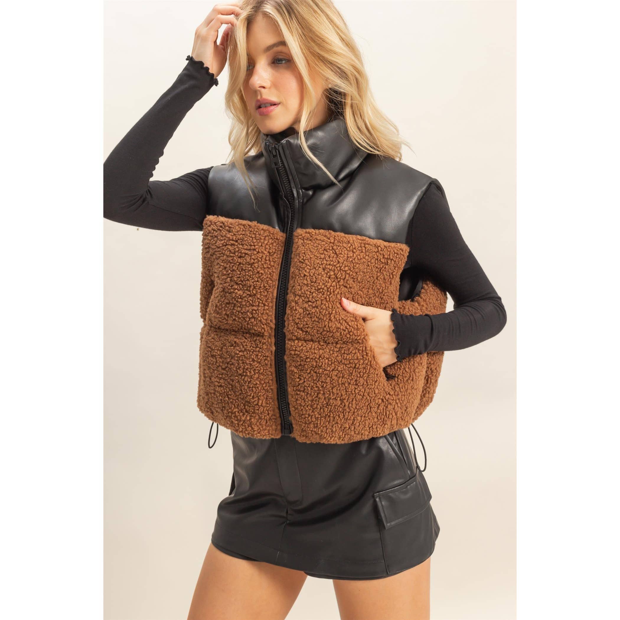 Sherpa Pu Puffer Vest:Toast