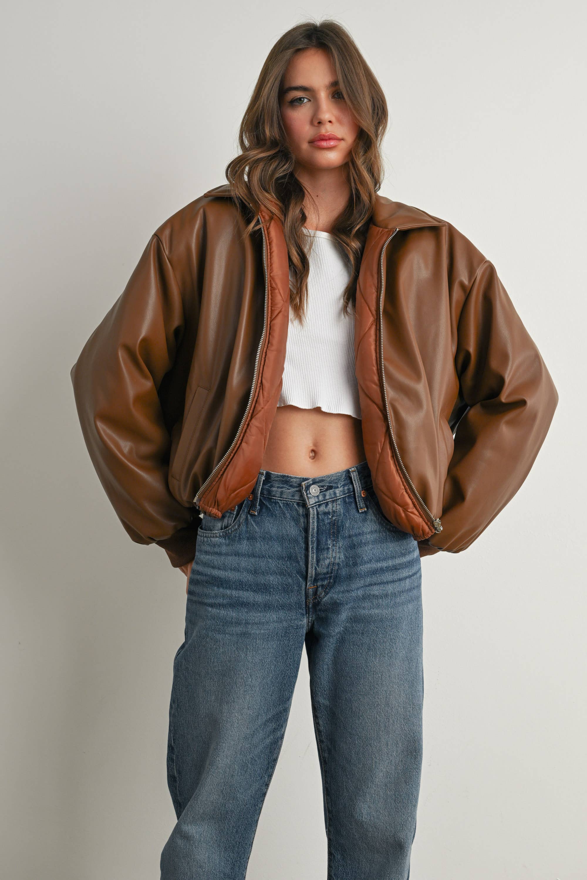 Zip-Up Bomber Jacket: Brown