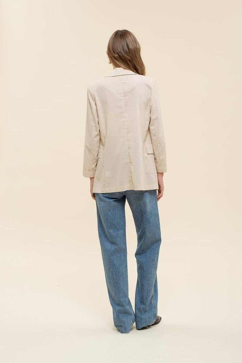 Linen Cuff Blazer: NATURAL