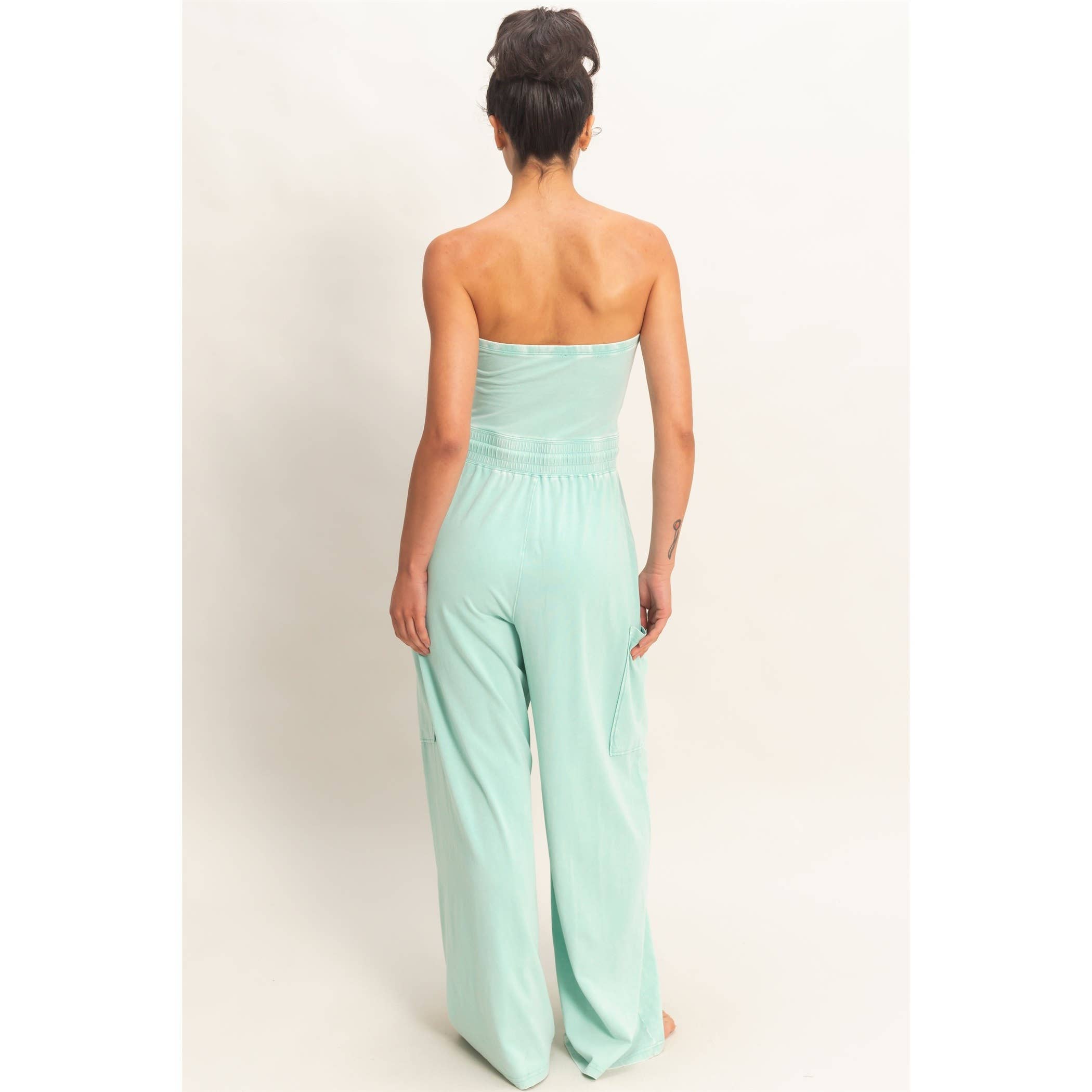 Mineral Wash Jumpsuit: Turquoise