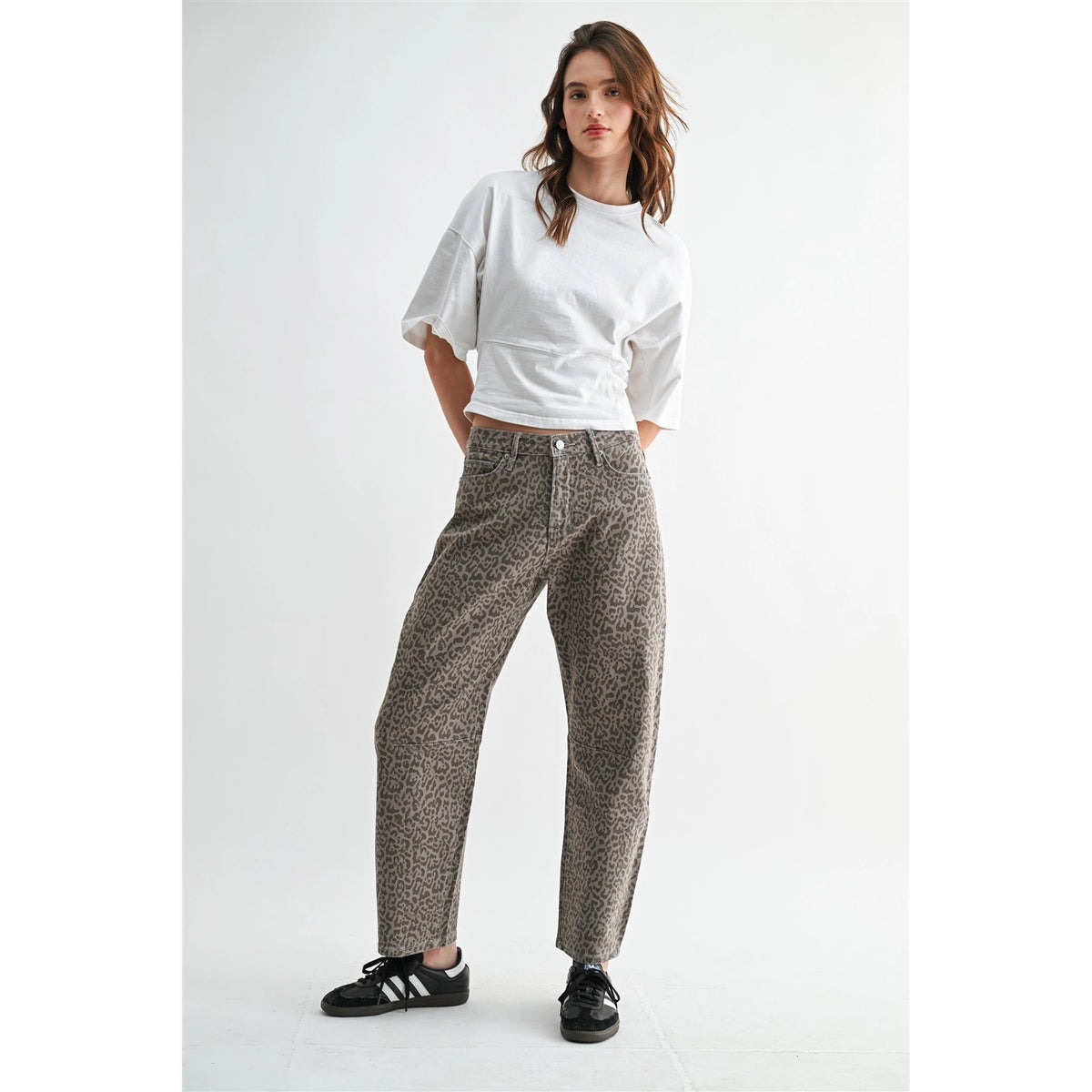 High Rise Wide Cuff Leopard Barrel