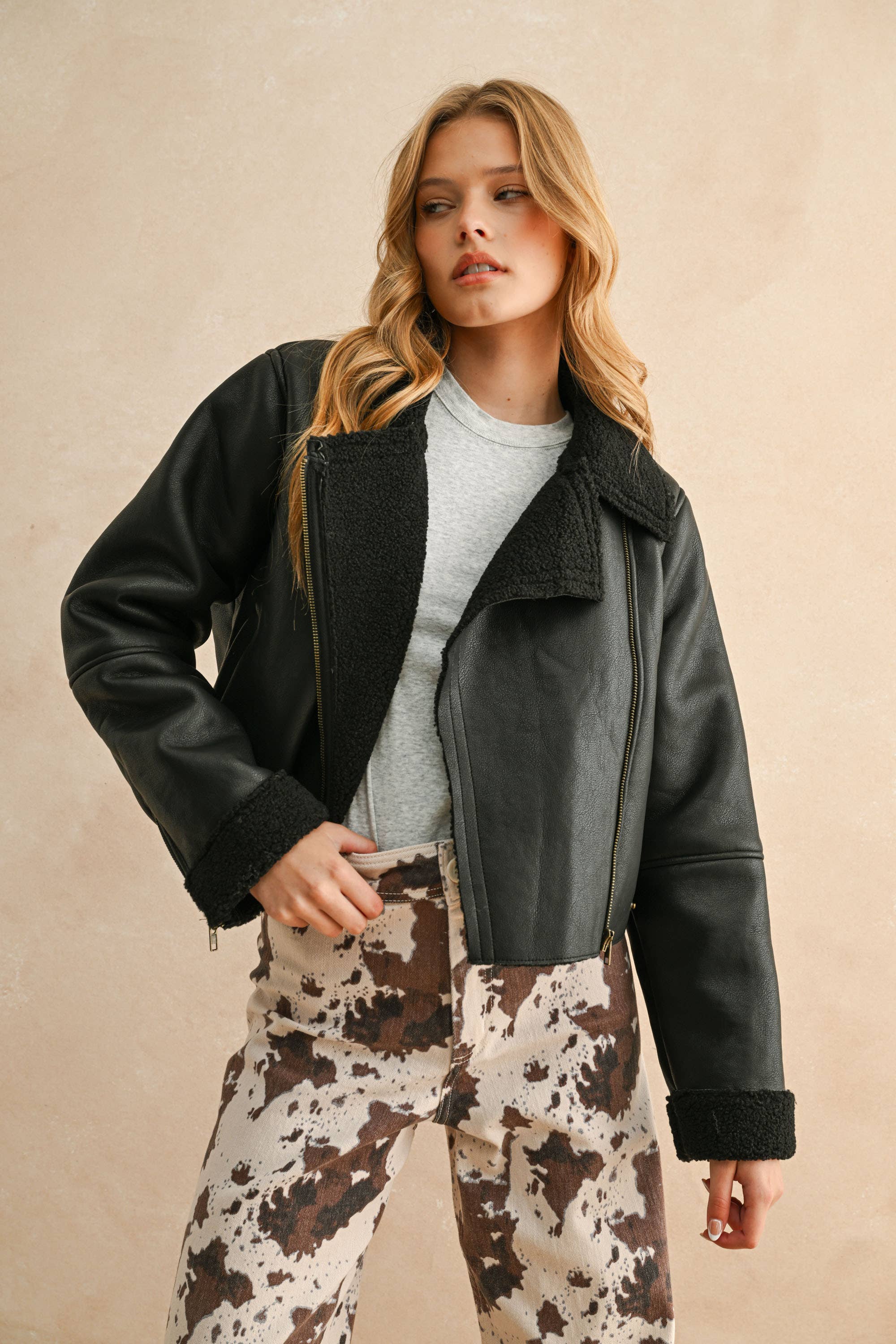 Faux Leather/Sherpa Jacket