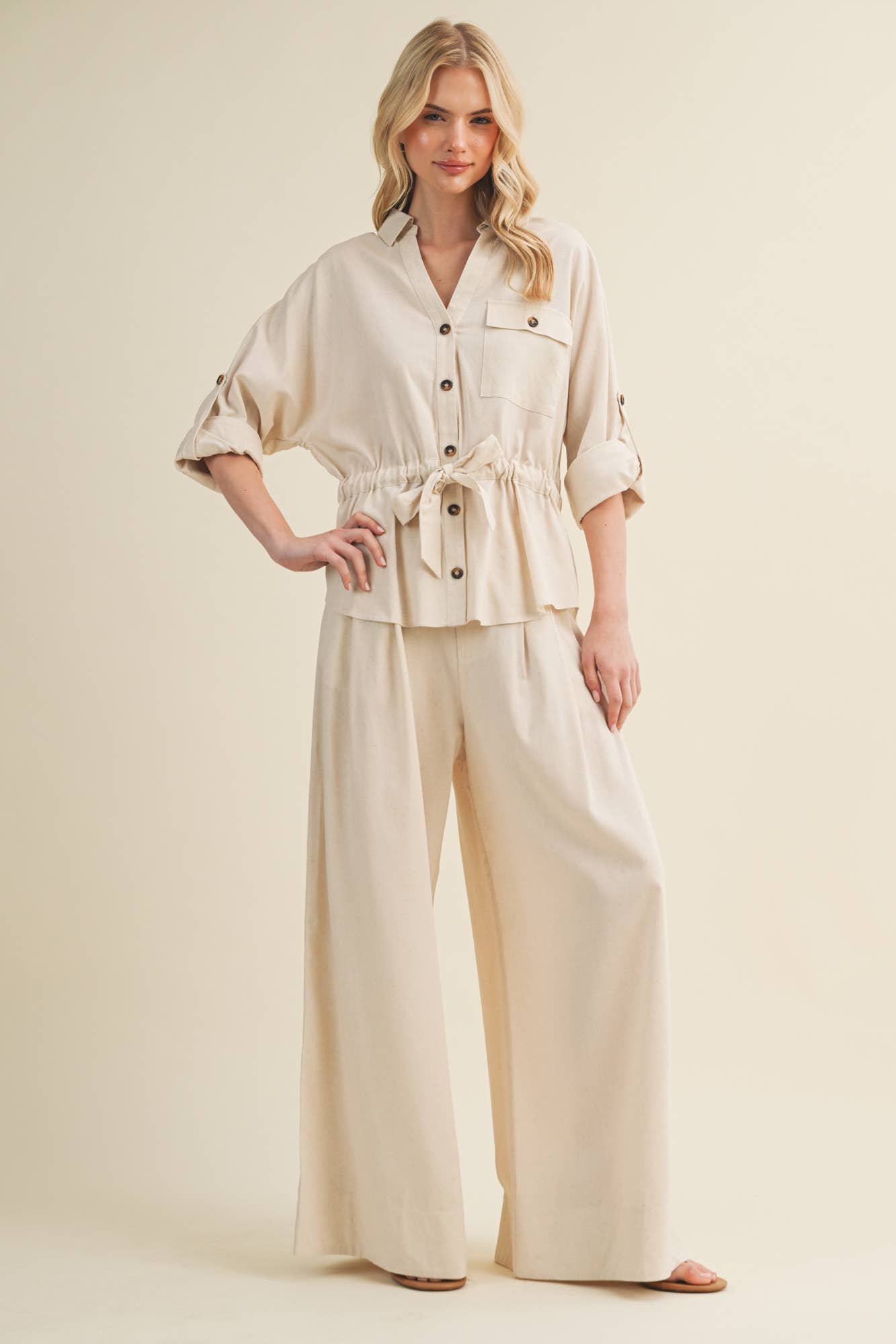Utility Pocket Blouse: Oatmeal