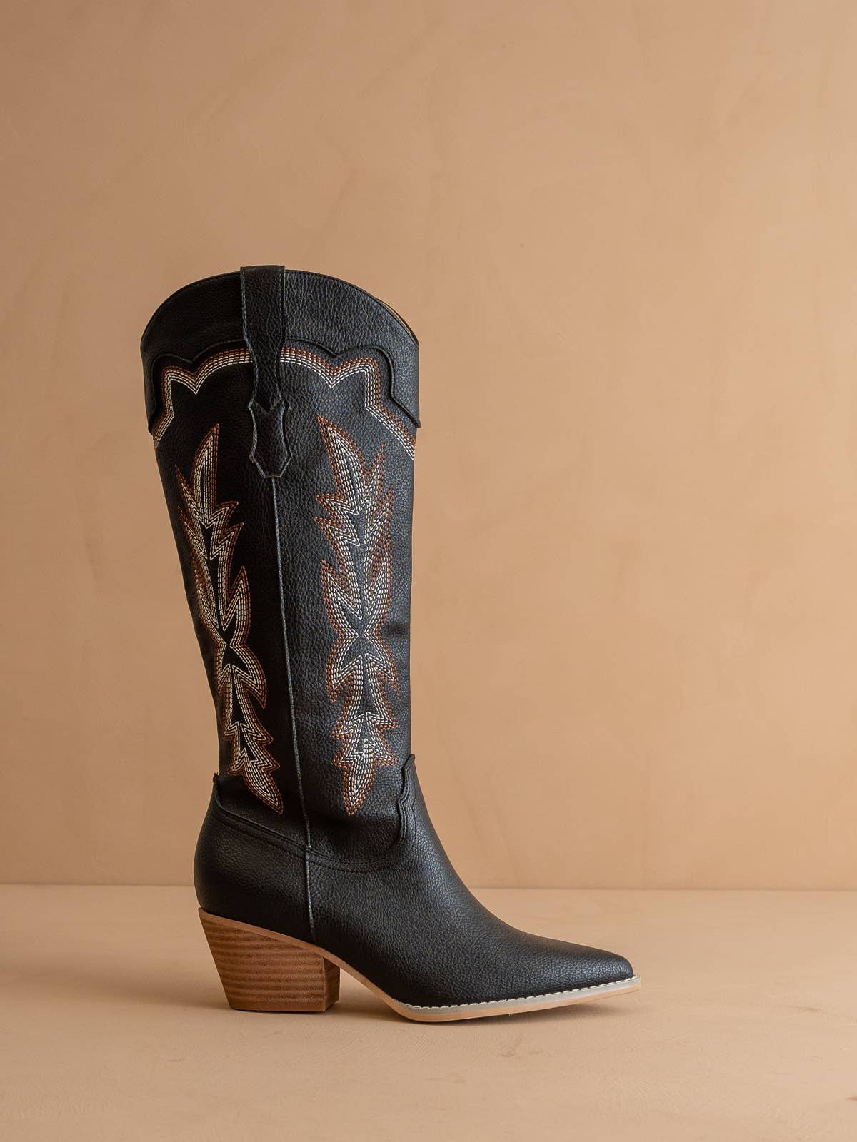 Embroidered Cowboy Boot: Black