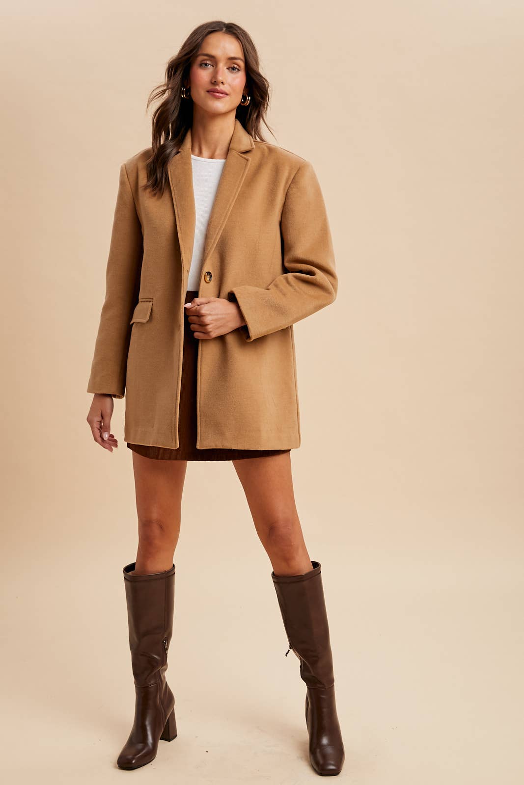Oversized Longline Blazer: Fawn
