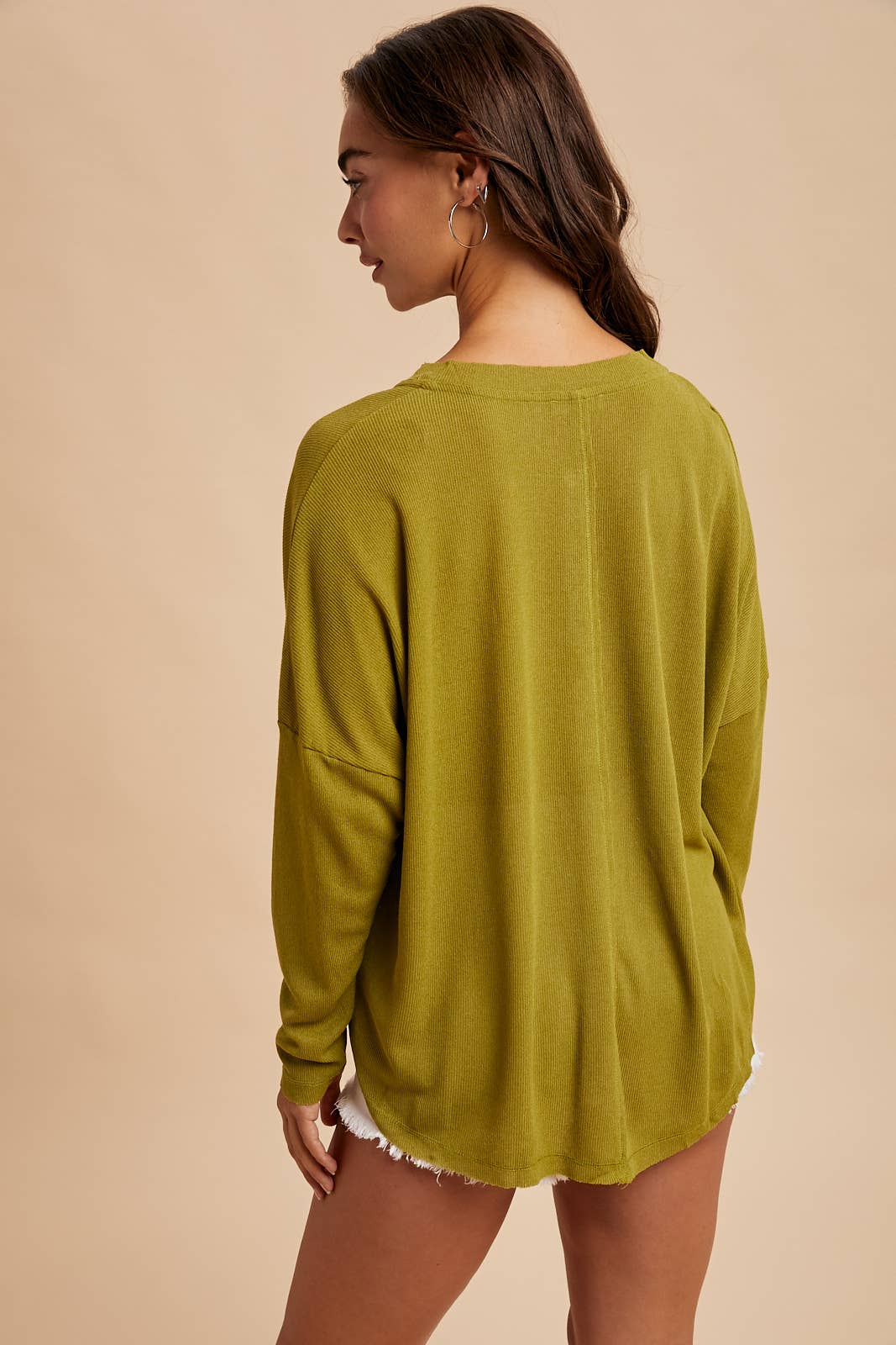 Raw Edge Henley Top: Olive Citron