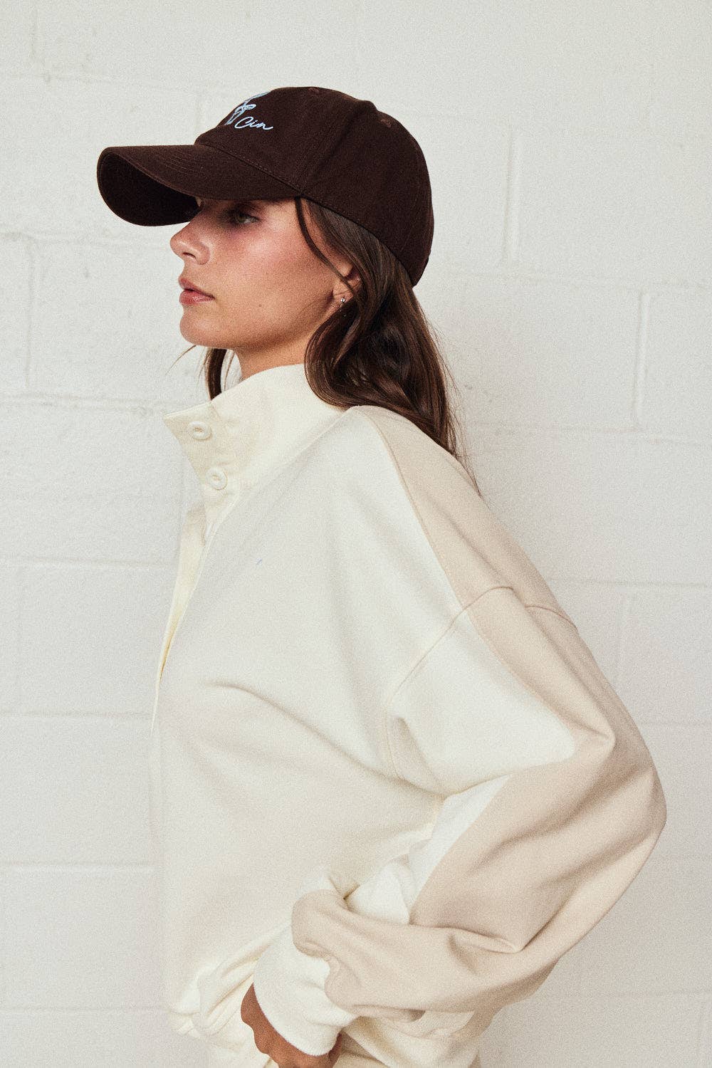 Mock Neck Color Block Set: Taupe