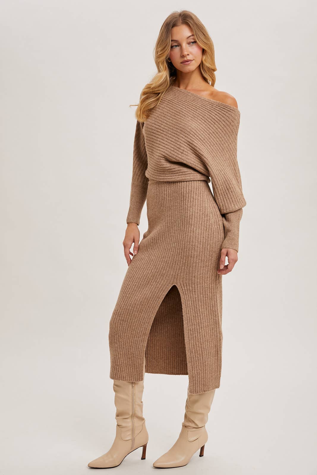 Midi Sweater Dress: Latte