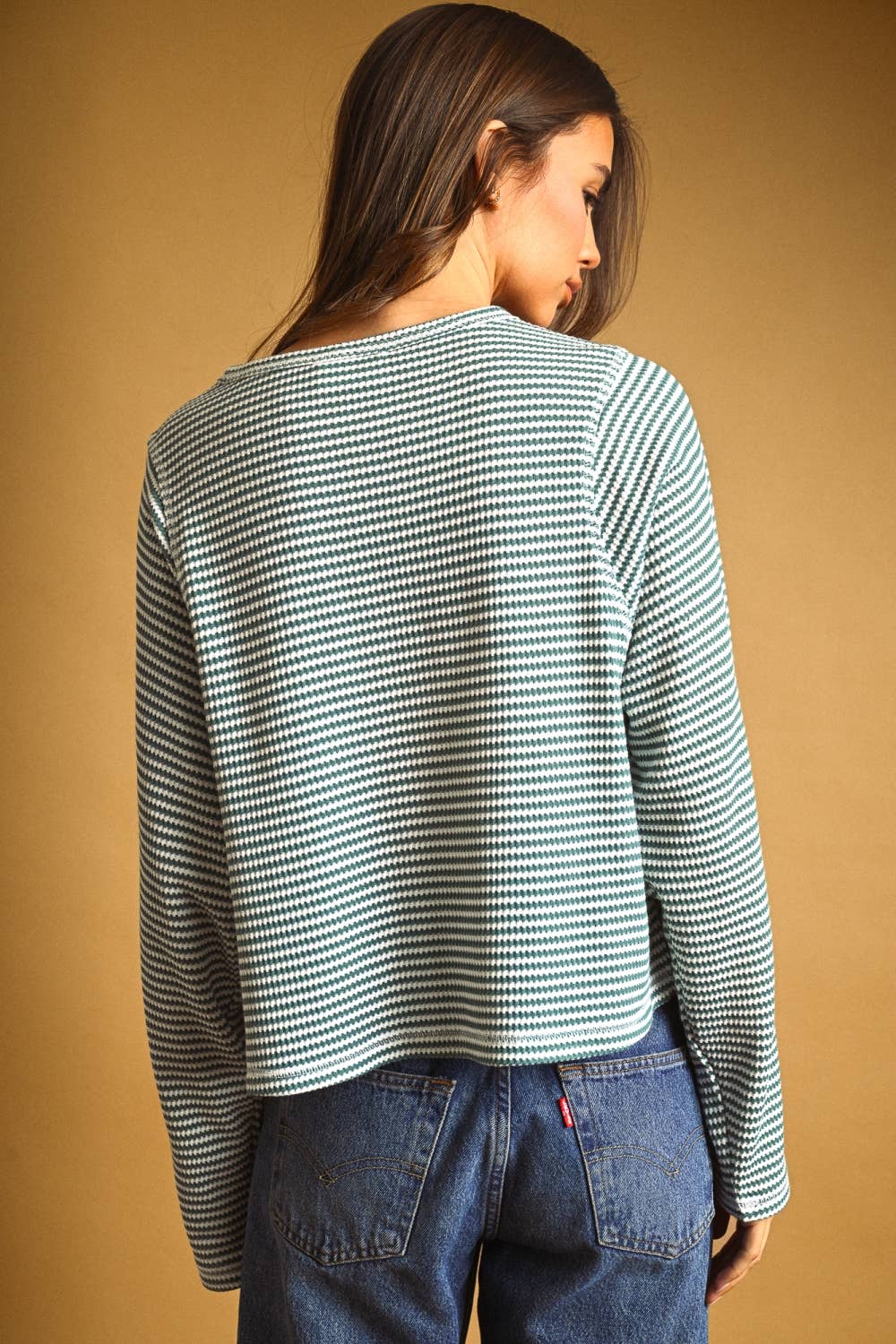 Striped Waffle Top: Jade