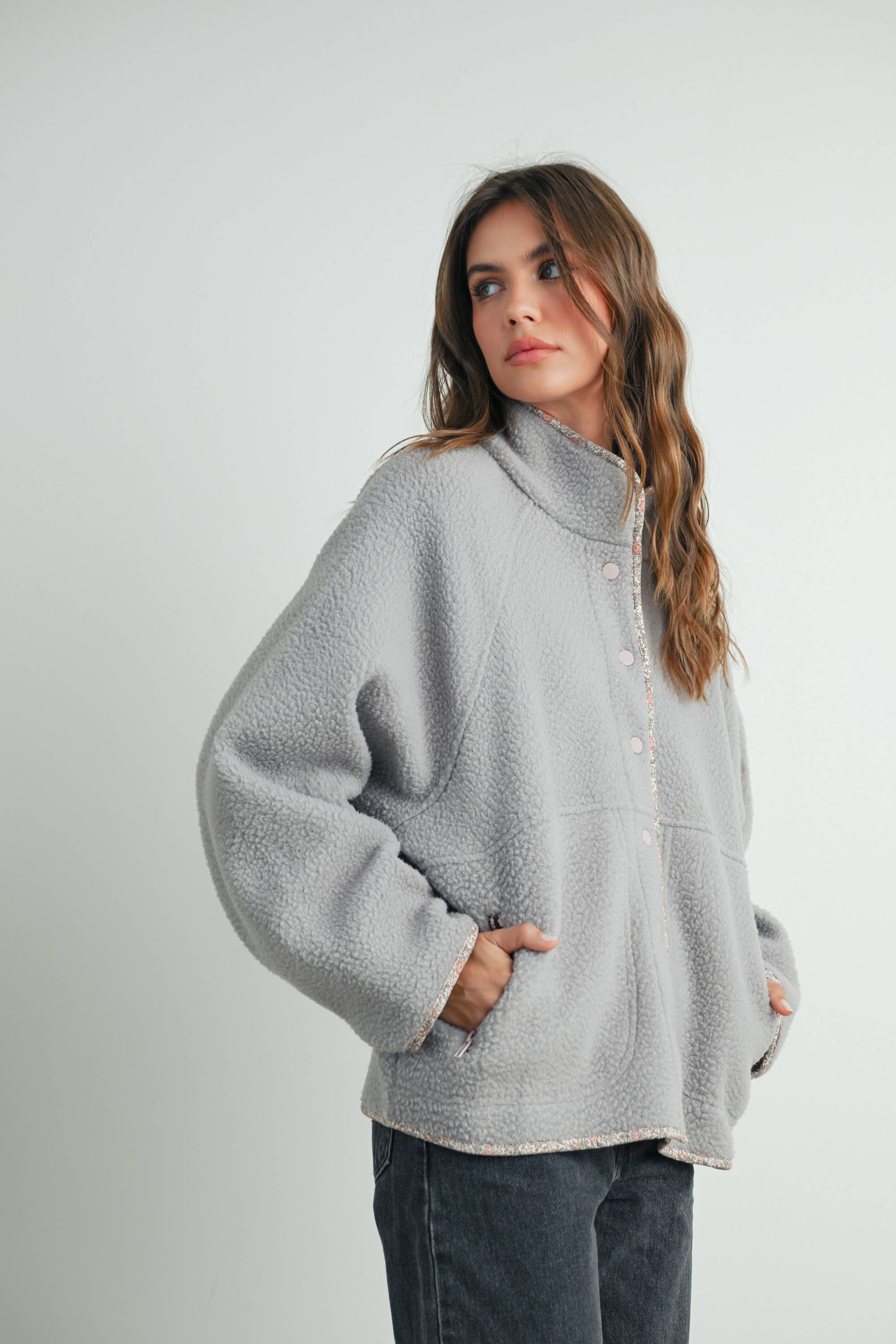 Fall Cozy Sherpa Fleece Jacket: Grey