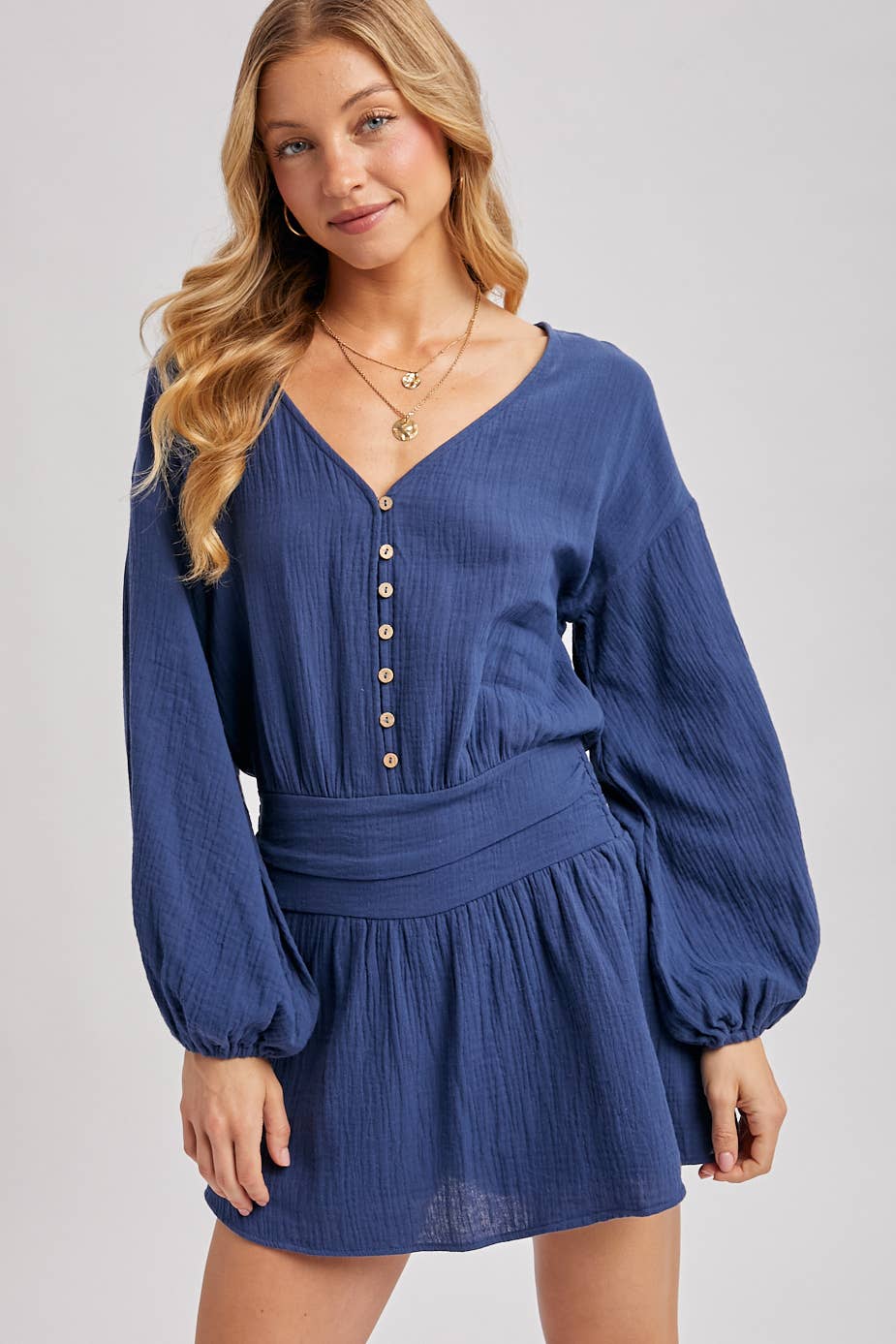 Button Down Romper : Indigo
