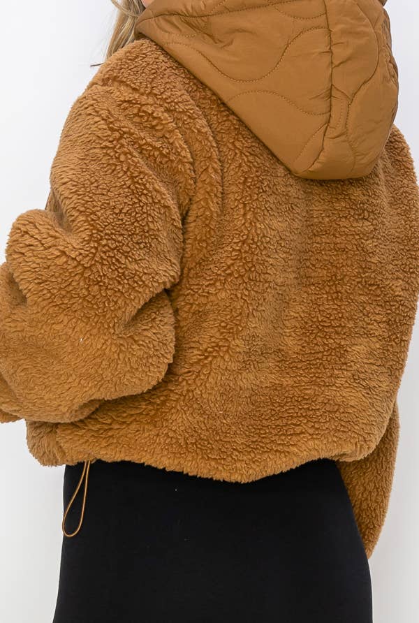 Faux Fur Hooded Jacket: Brown