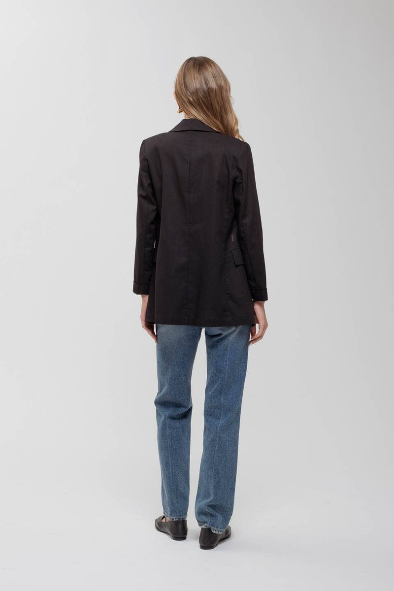 Linen Cuff Blazer: NATURAL