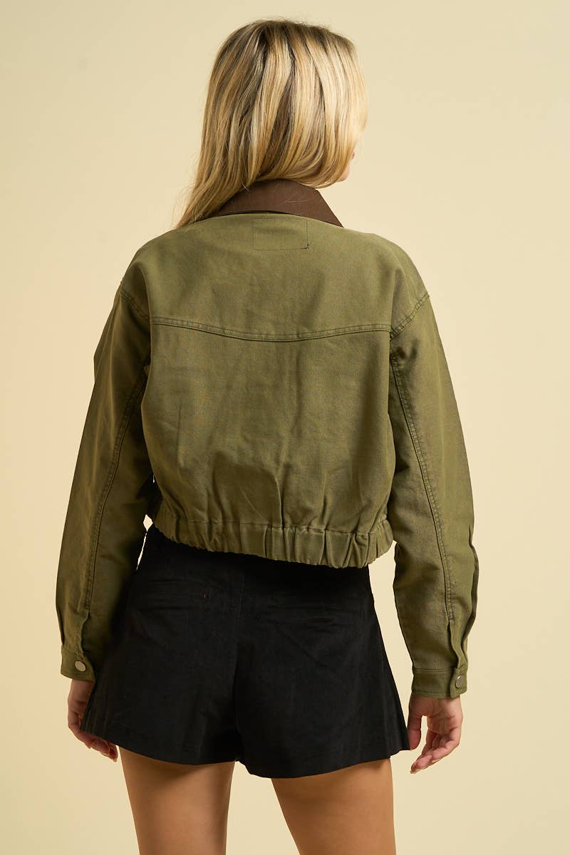 Contrast Utility Jacket: Khaki