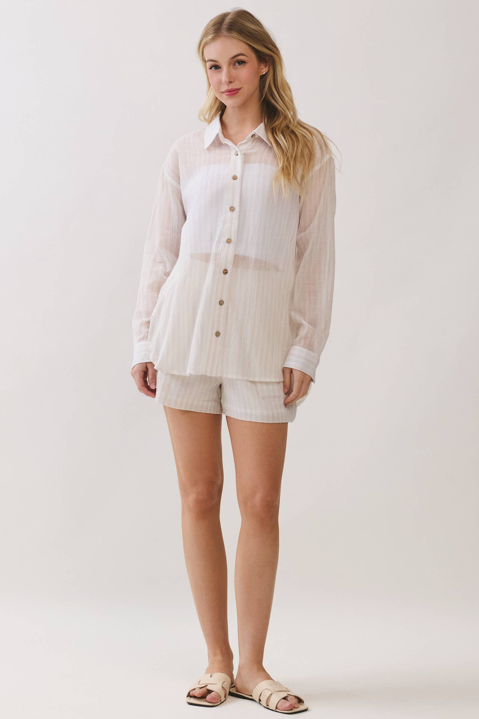 Ruffle Waist Elastic Shorts: White