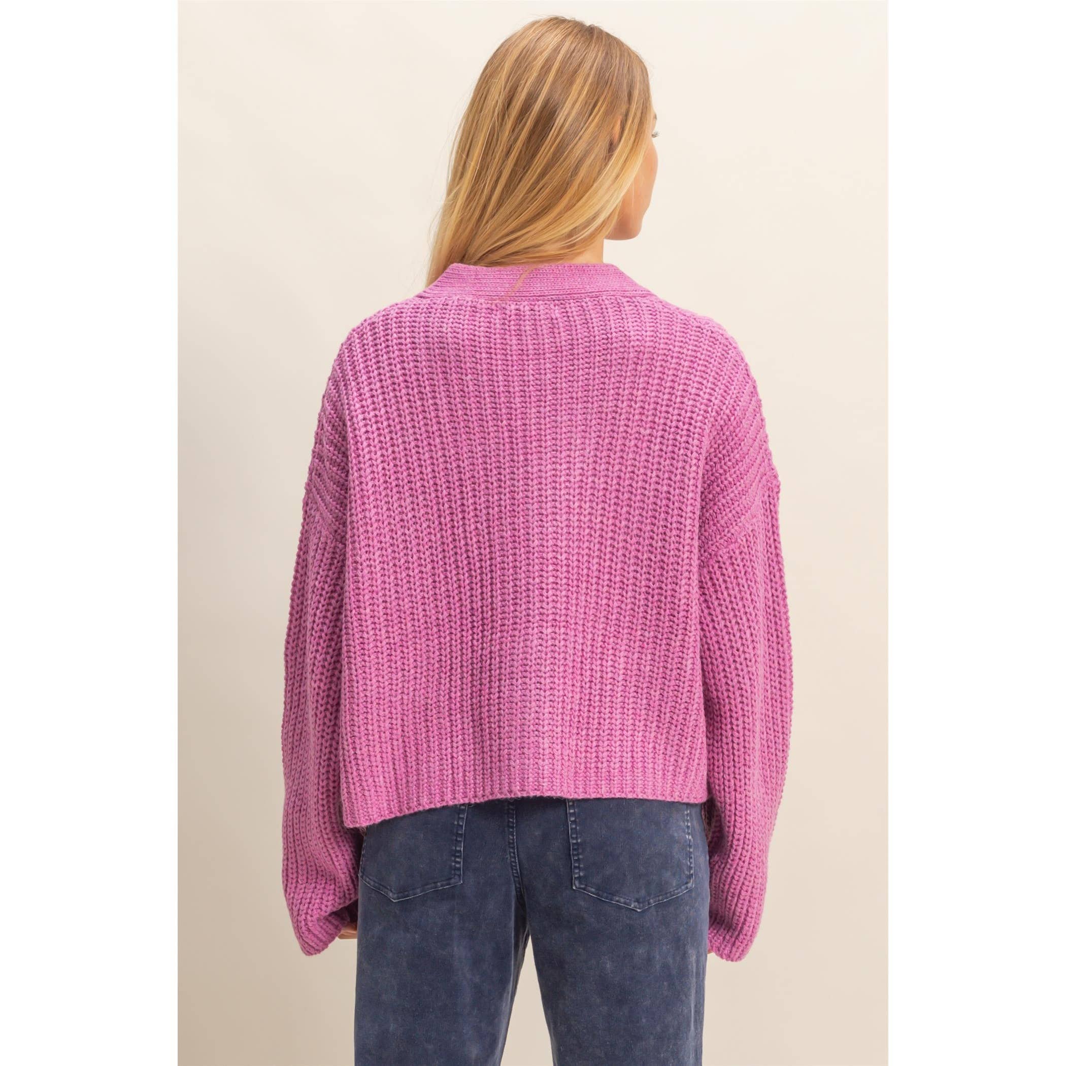 Oversized Ribbed Cardigan:Orchid