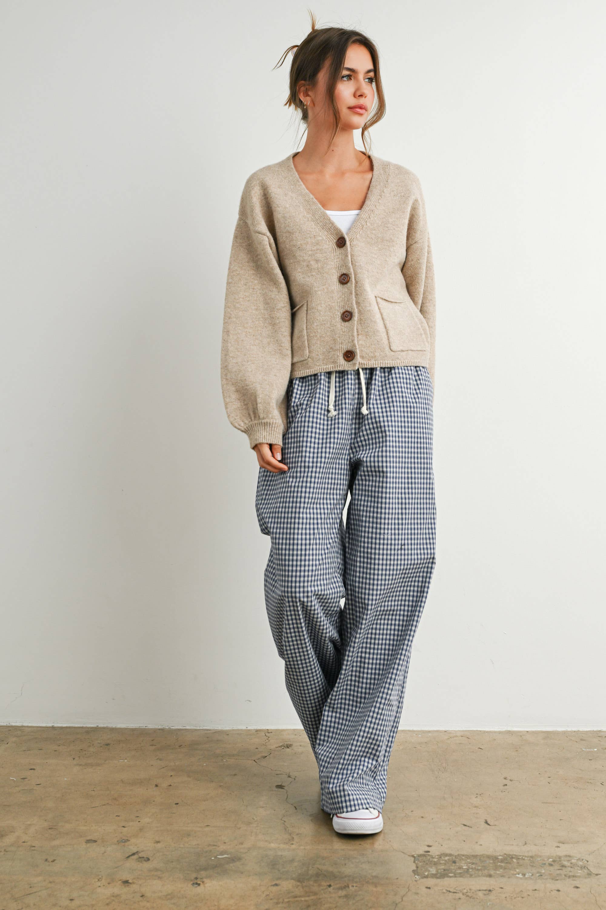 Cuff Button-Up Top: Taupe