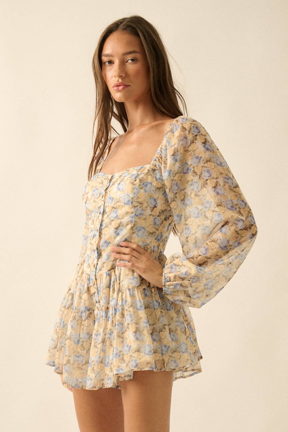 Chiffon Ruffle Romper: Misted Yellow
