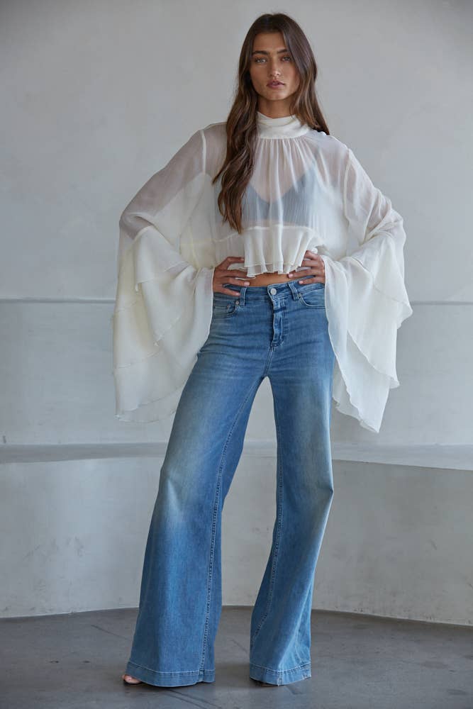 Chiffon See Through Top: Cream
