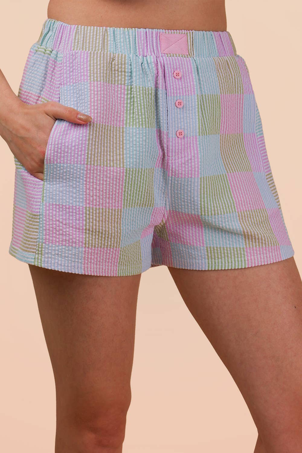 Striped & Checker Shorts: Pink/Blue