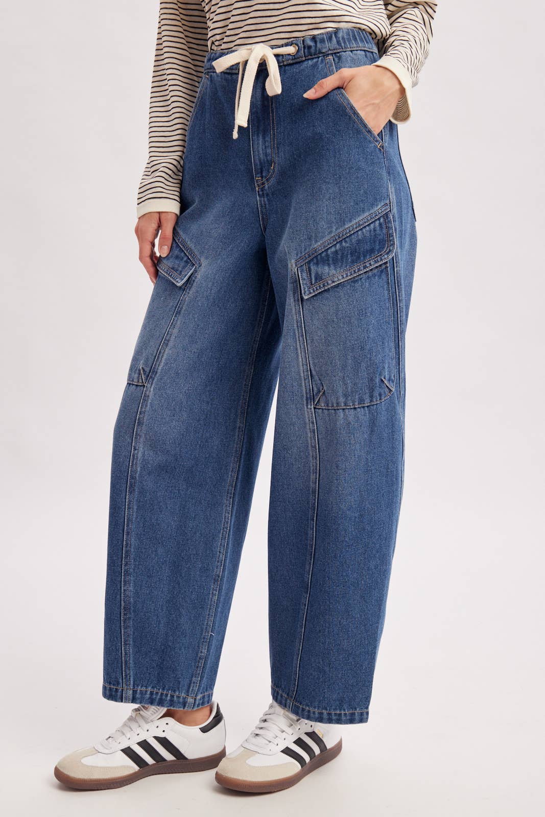 Denim Cargo Barrel Jeans
