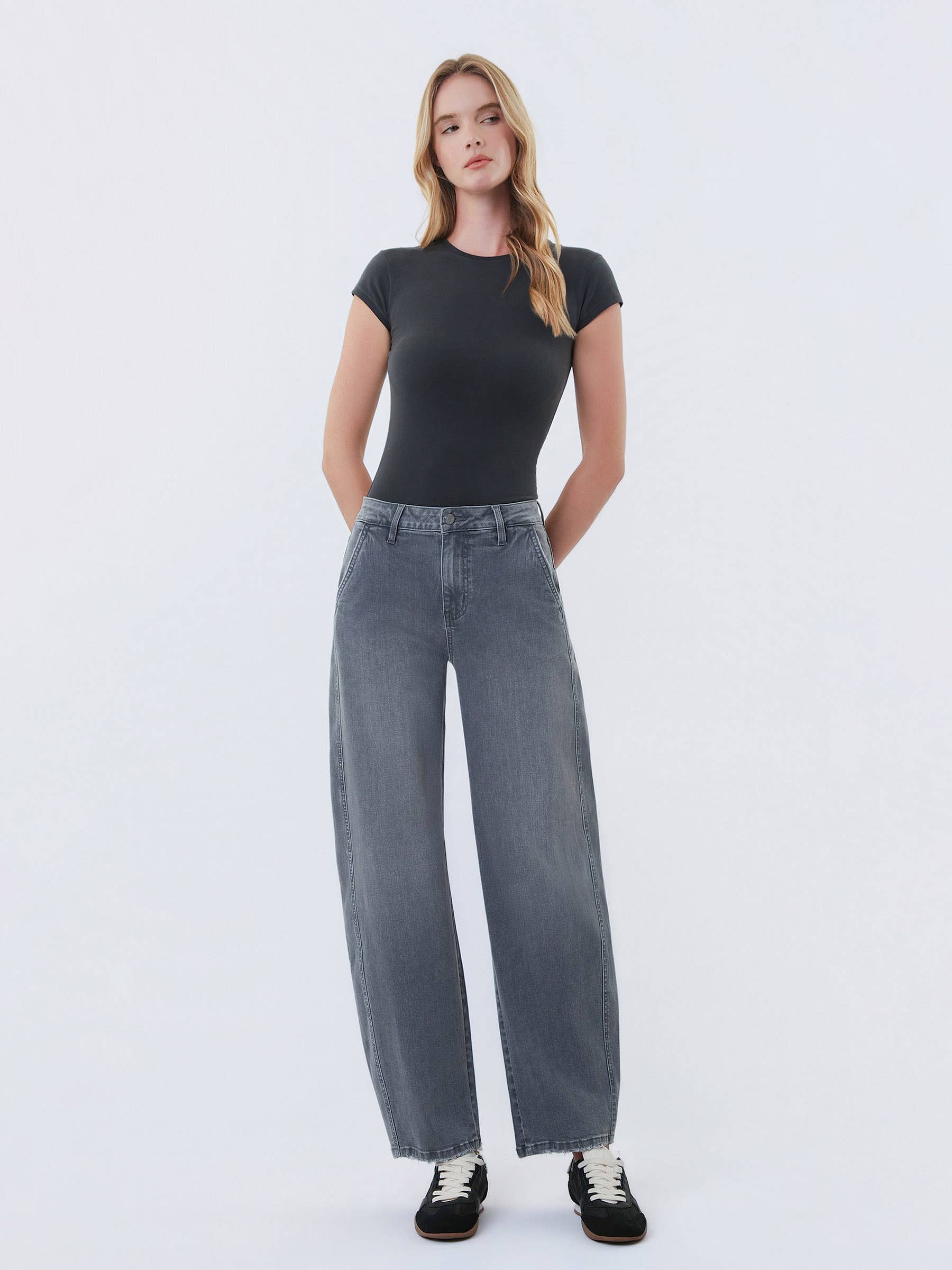 Grey Crop Barrel Jeans: Mist