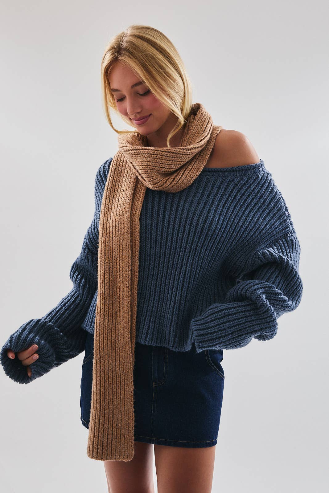 Boat Neck Chunky Sweater: Dusty Blue