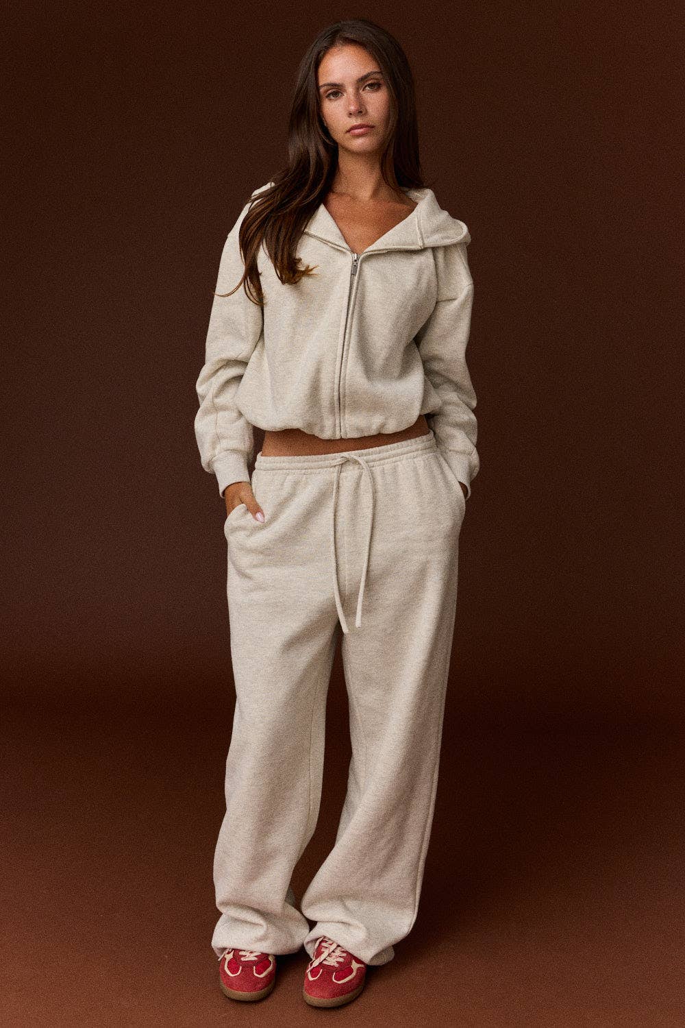 Sadie Wide Leg Sweatpants: Beige