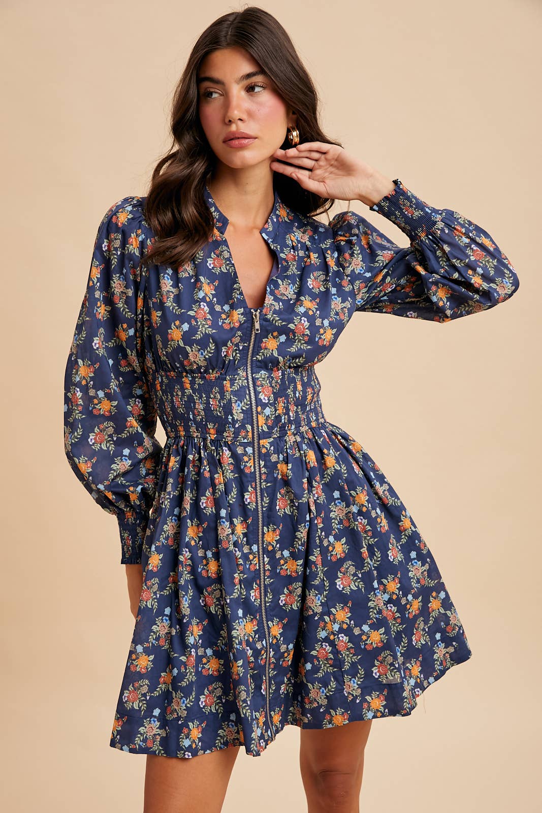 Zippered Mini Dress: Mid.Navy
