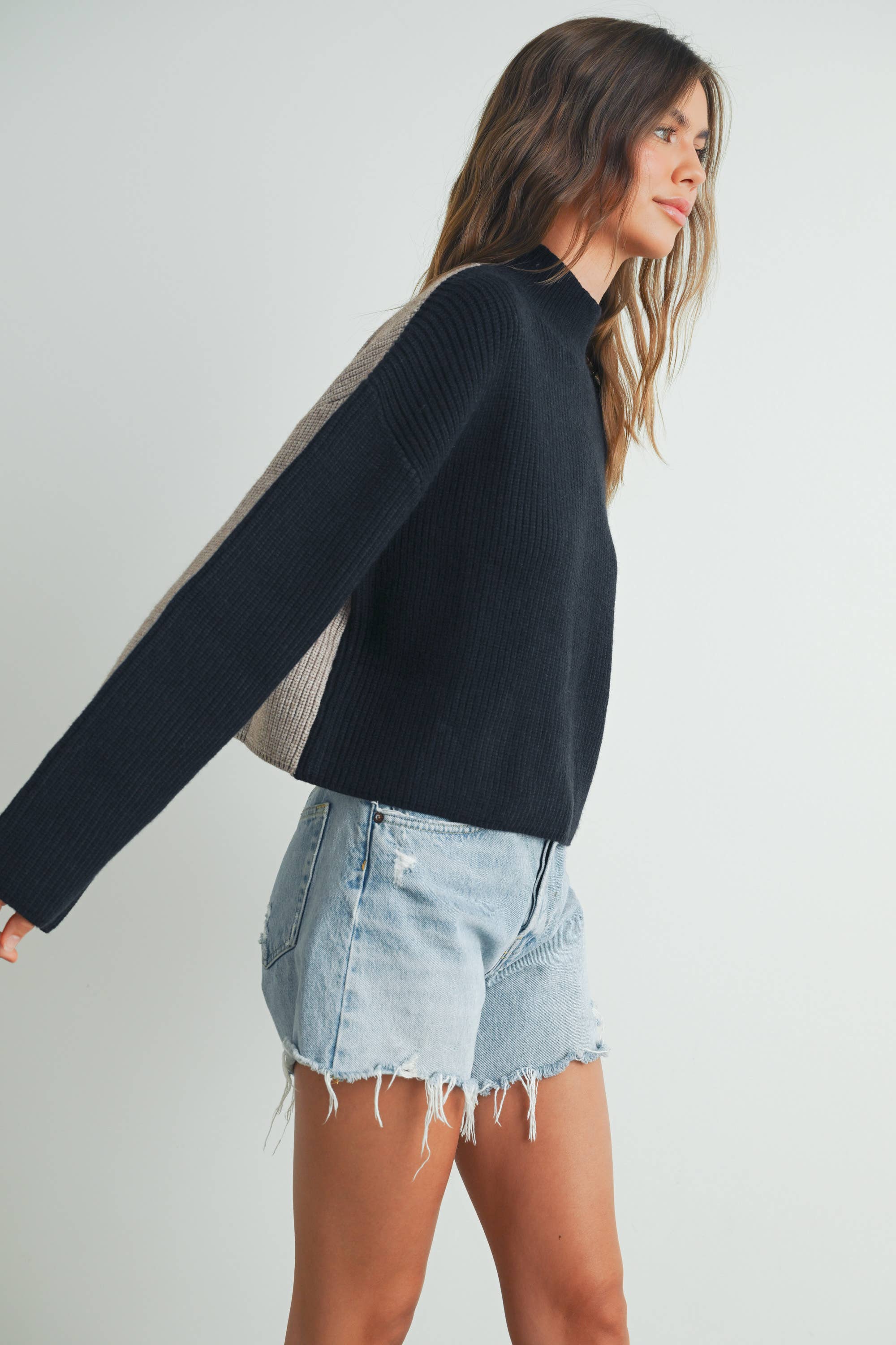 Two-Toned Turtleneck: Black/Taupe