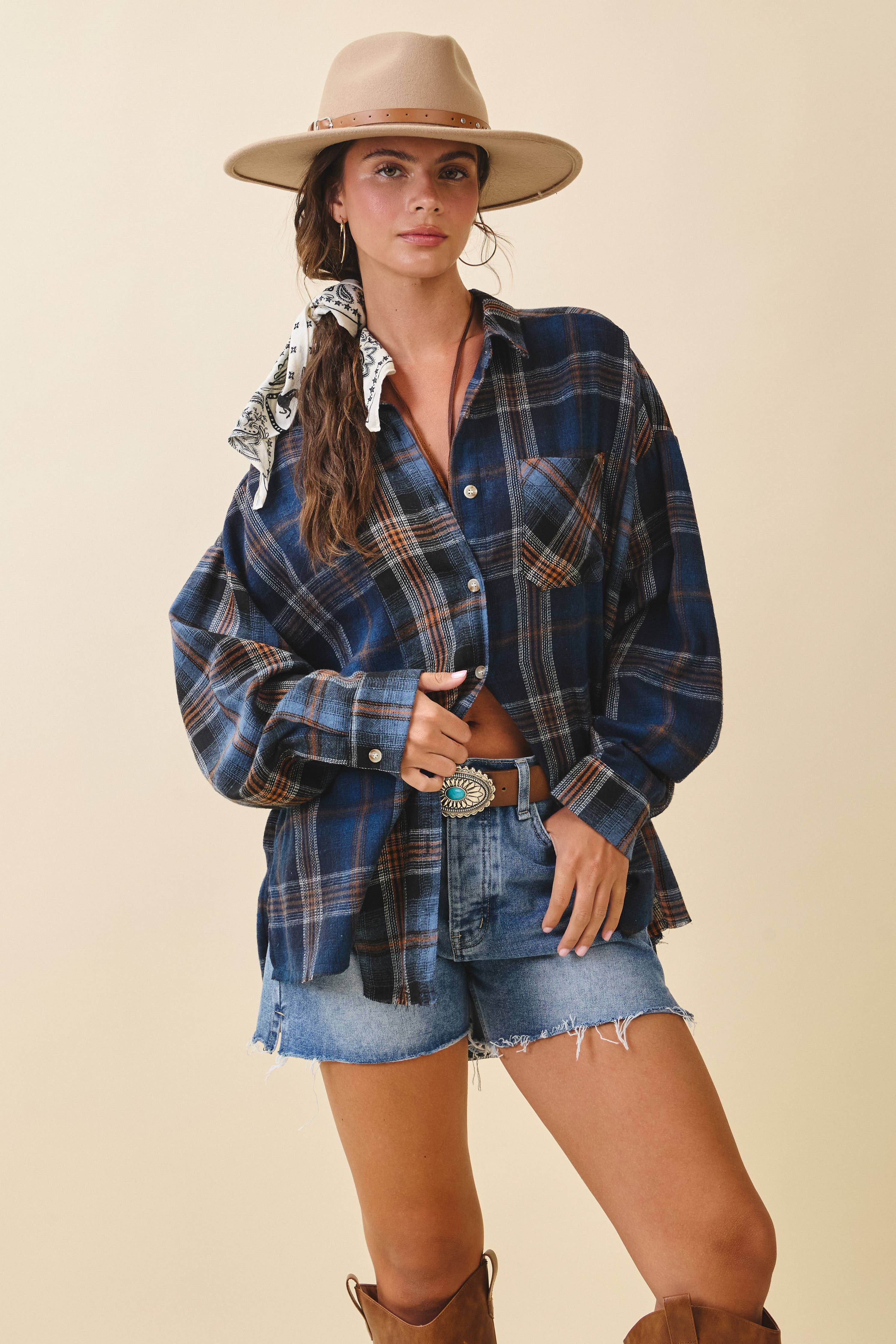 Kambrie Plaid Flannel Shirt: Navy
