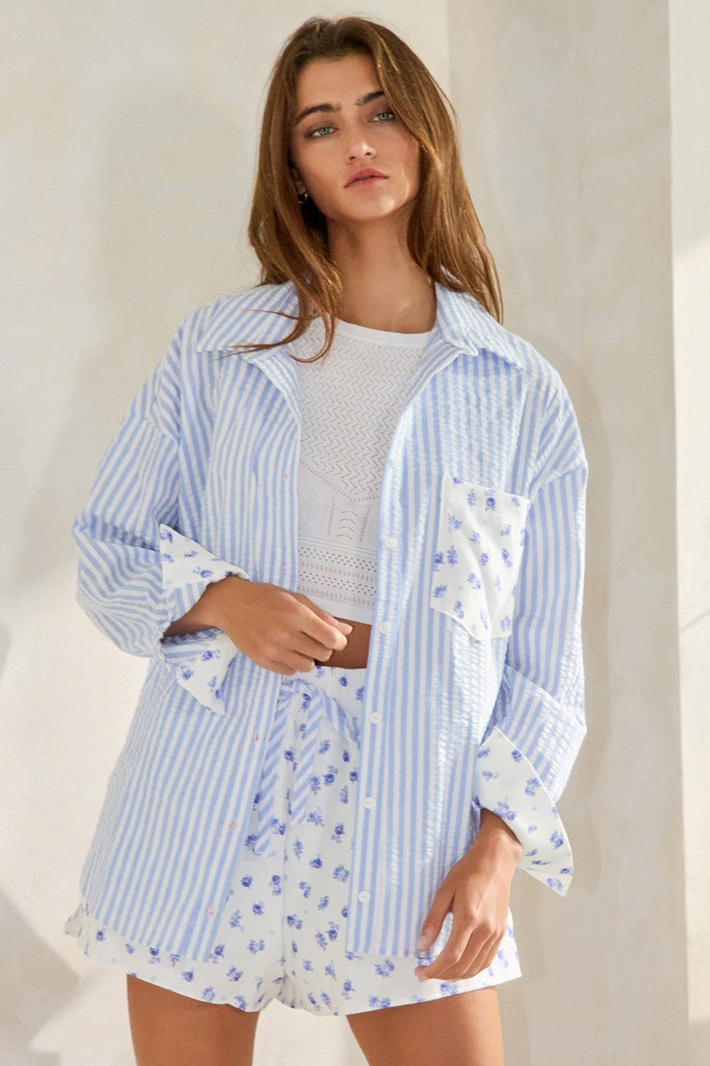 Floral Button-Down Set: Ivory