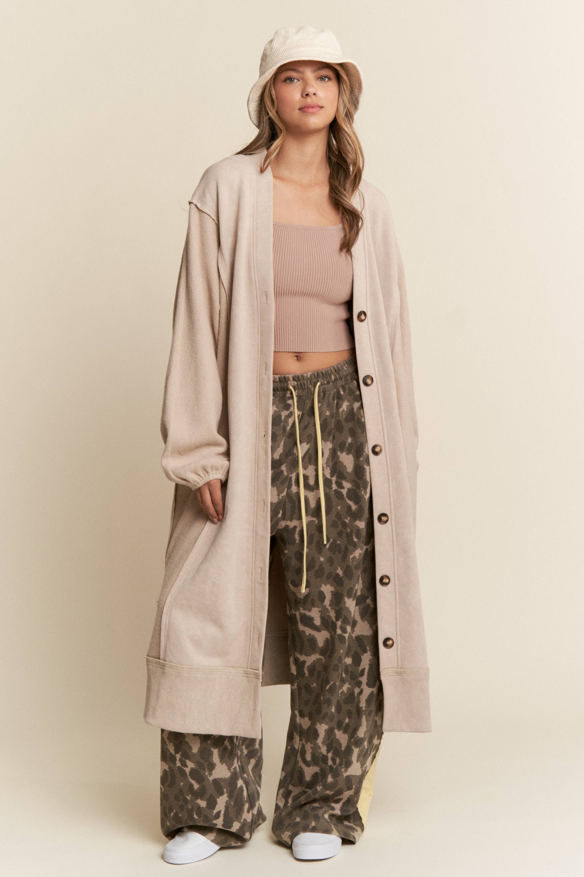 Heavy Button Down Cardigan :Taupe