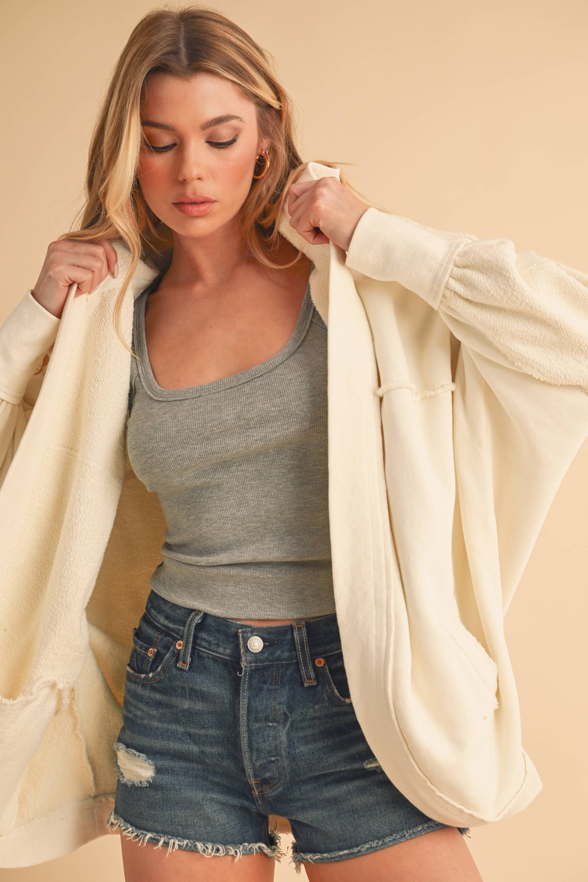 Janely Hooded Cardi: White
