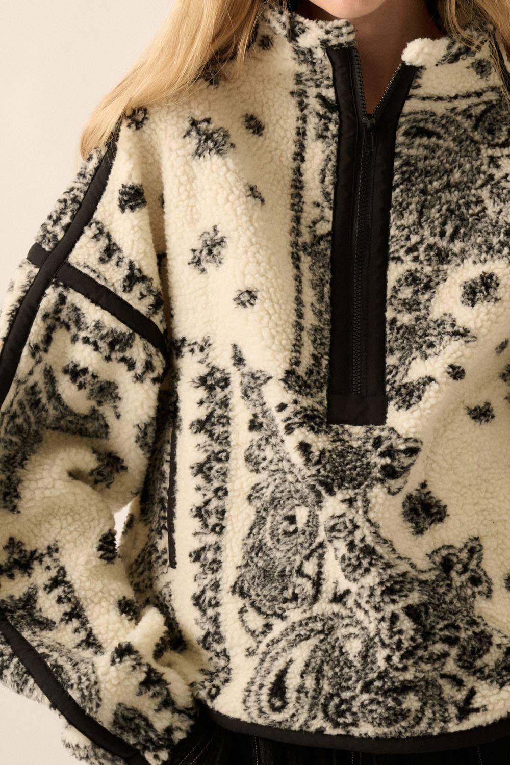 Paisley Fleece Pullover: Cream