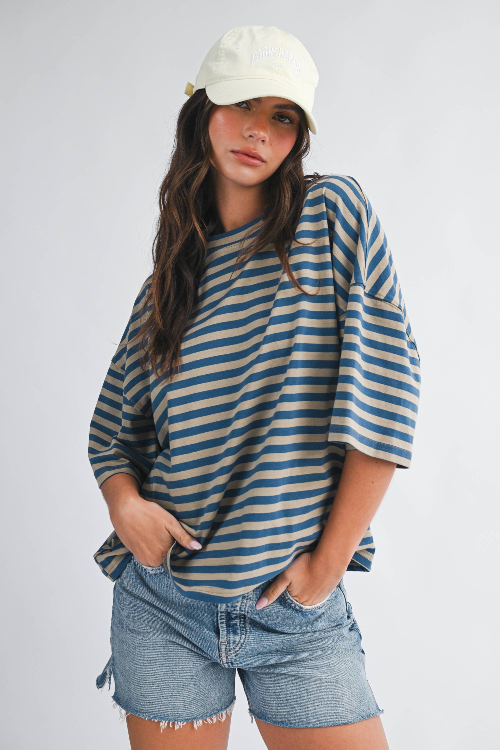 Stripe Boyfriend Tee: Tan