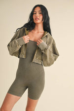 Mineral Wash Crop Hoodie Olive
