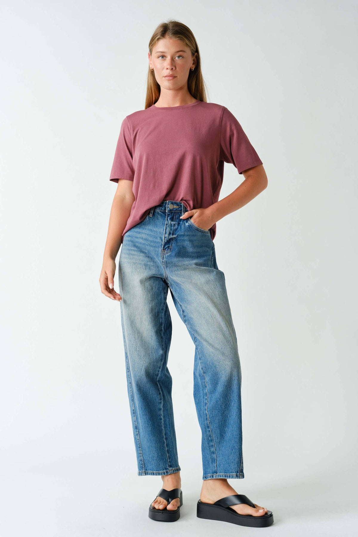 Melrose Denim Barrel Jeans: Denim
