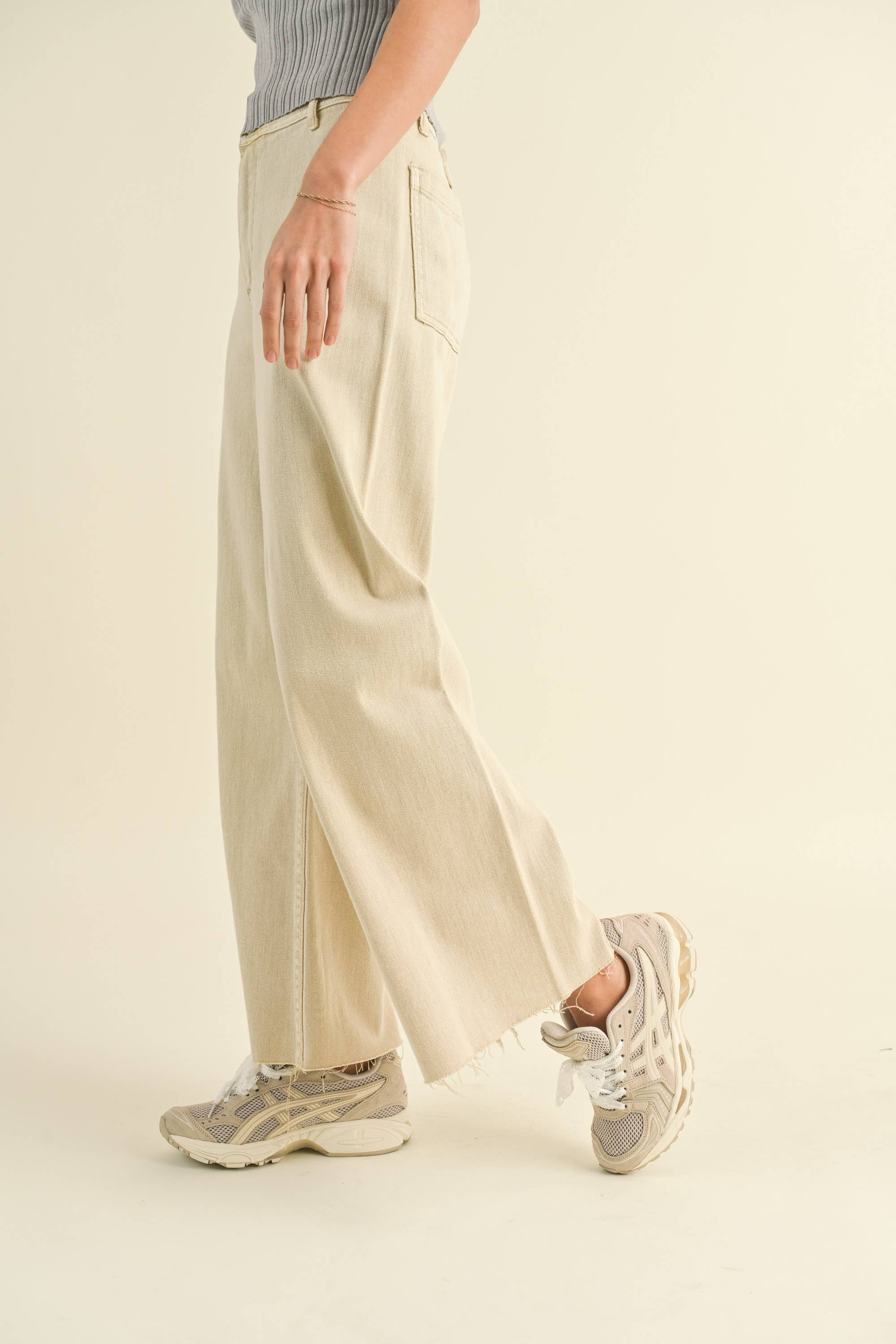 Wide Leg Denim Pants: Beige