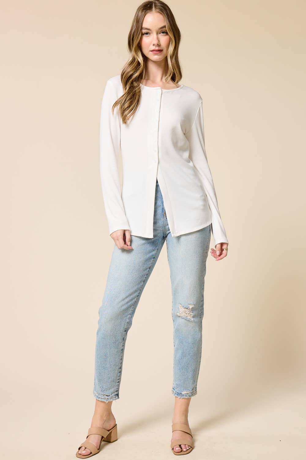 Elongated Hemline Cardigan: Off White