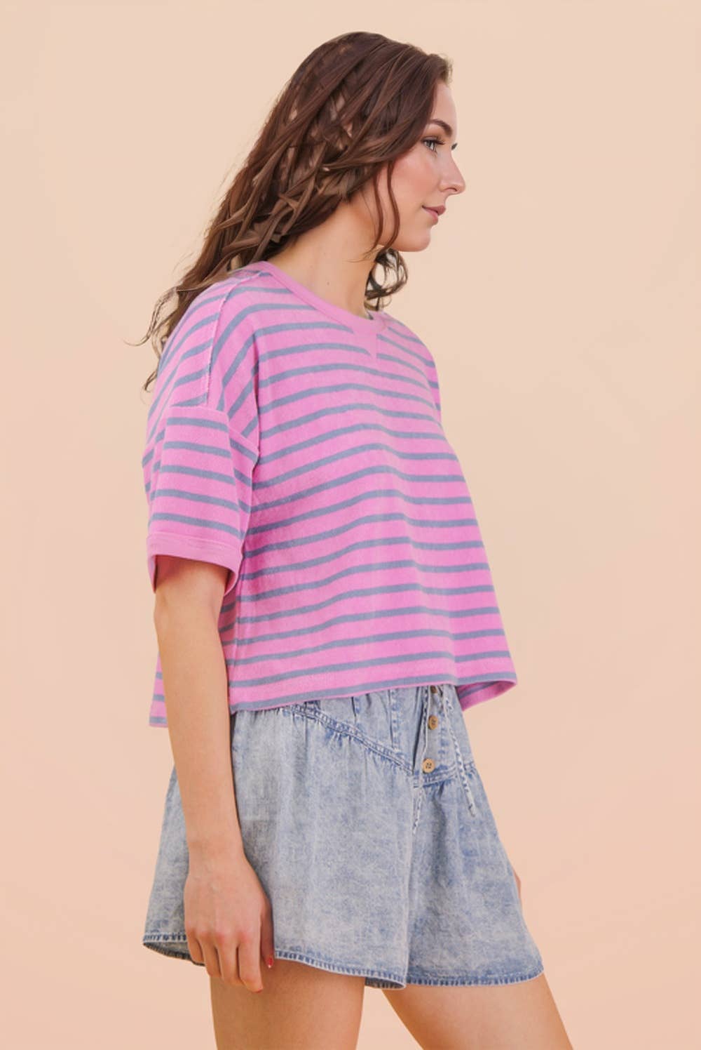 Oversized Stripe Knit Top: Purple