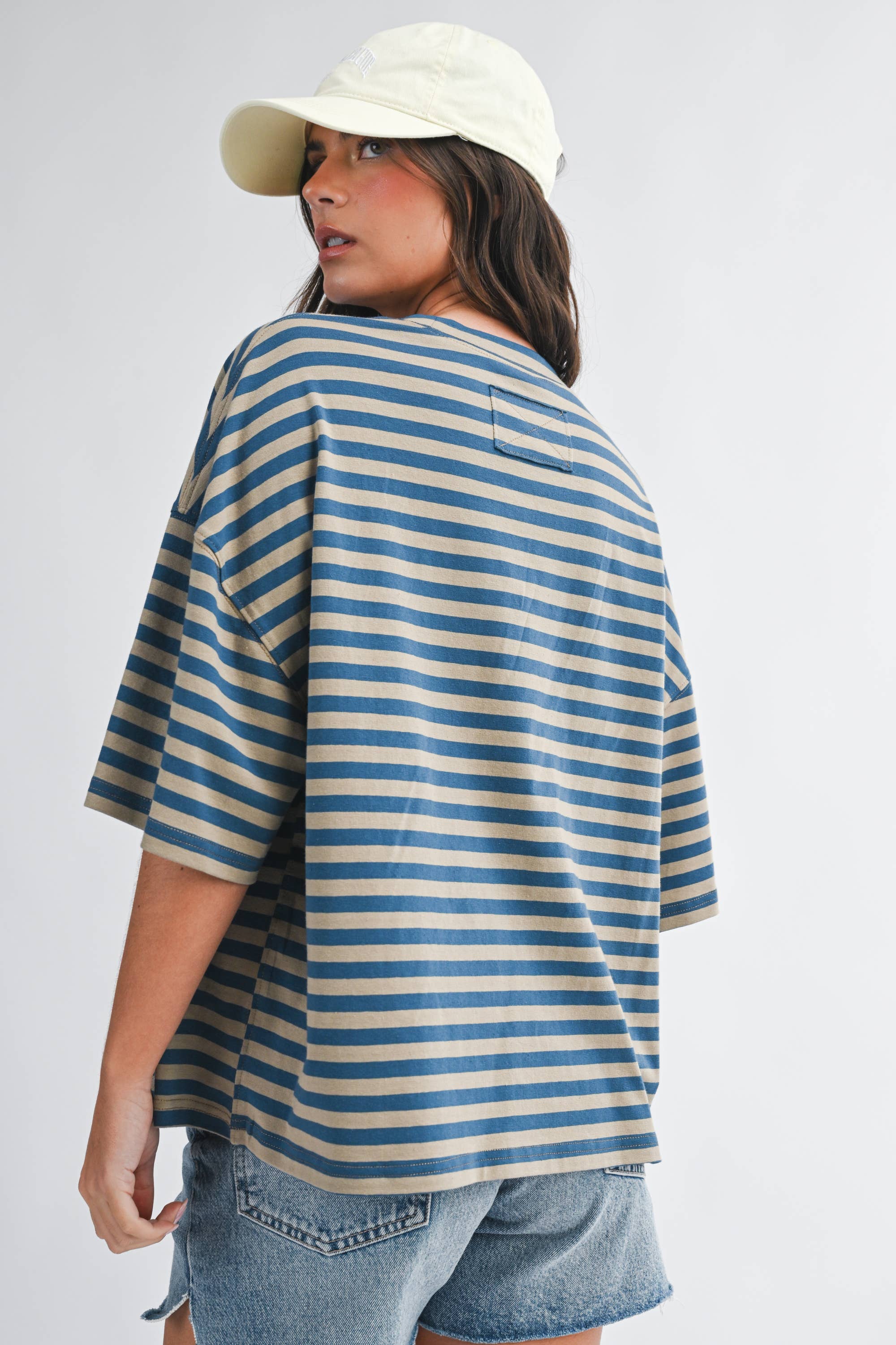 Stripe Boyfriend Tee: Tan