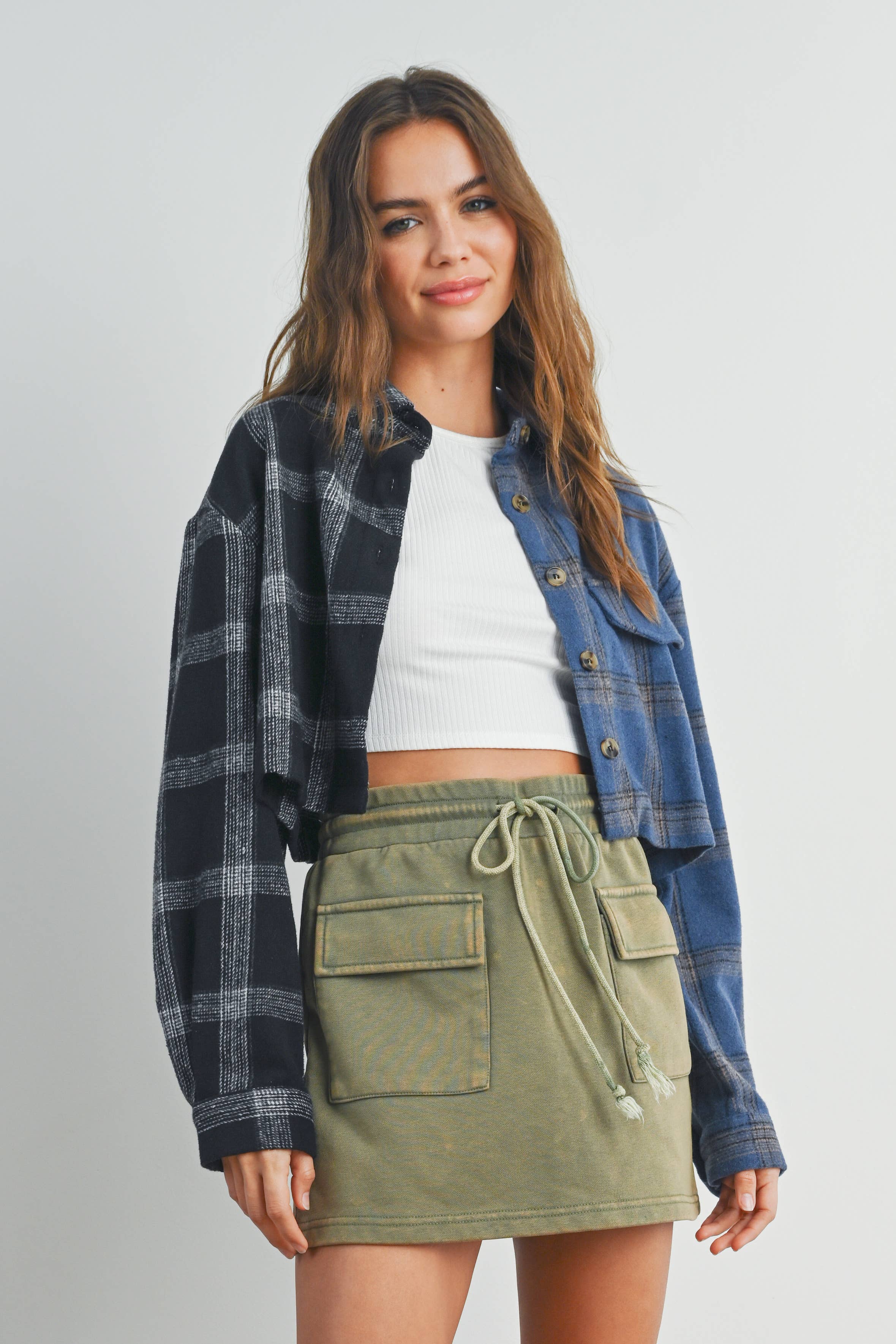 Blocked Plaid Jacket:Black/Multi