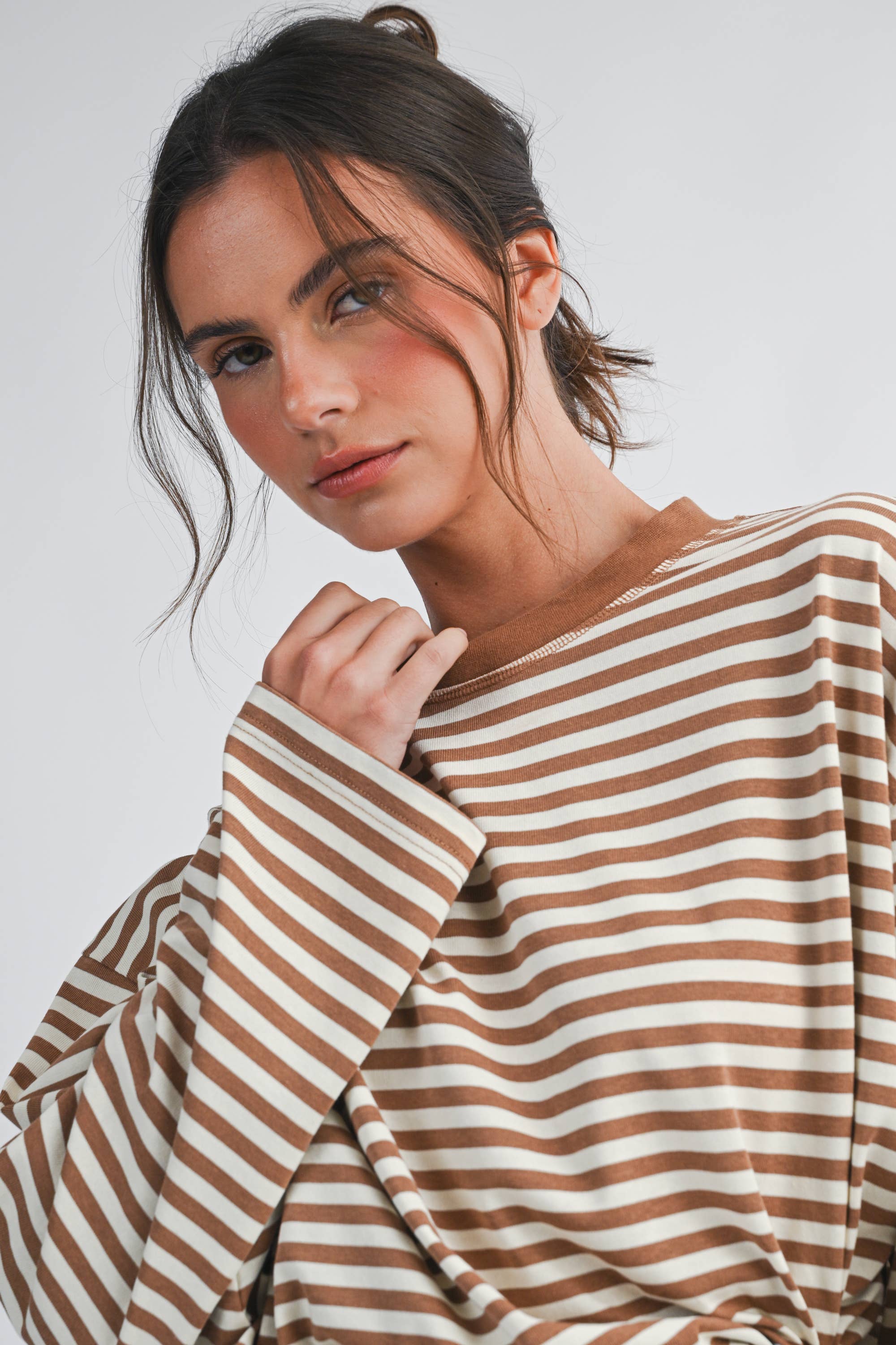Oversized Stripe Top: Latte