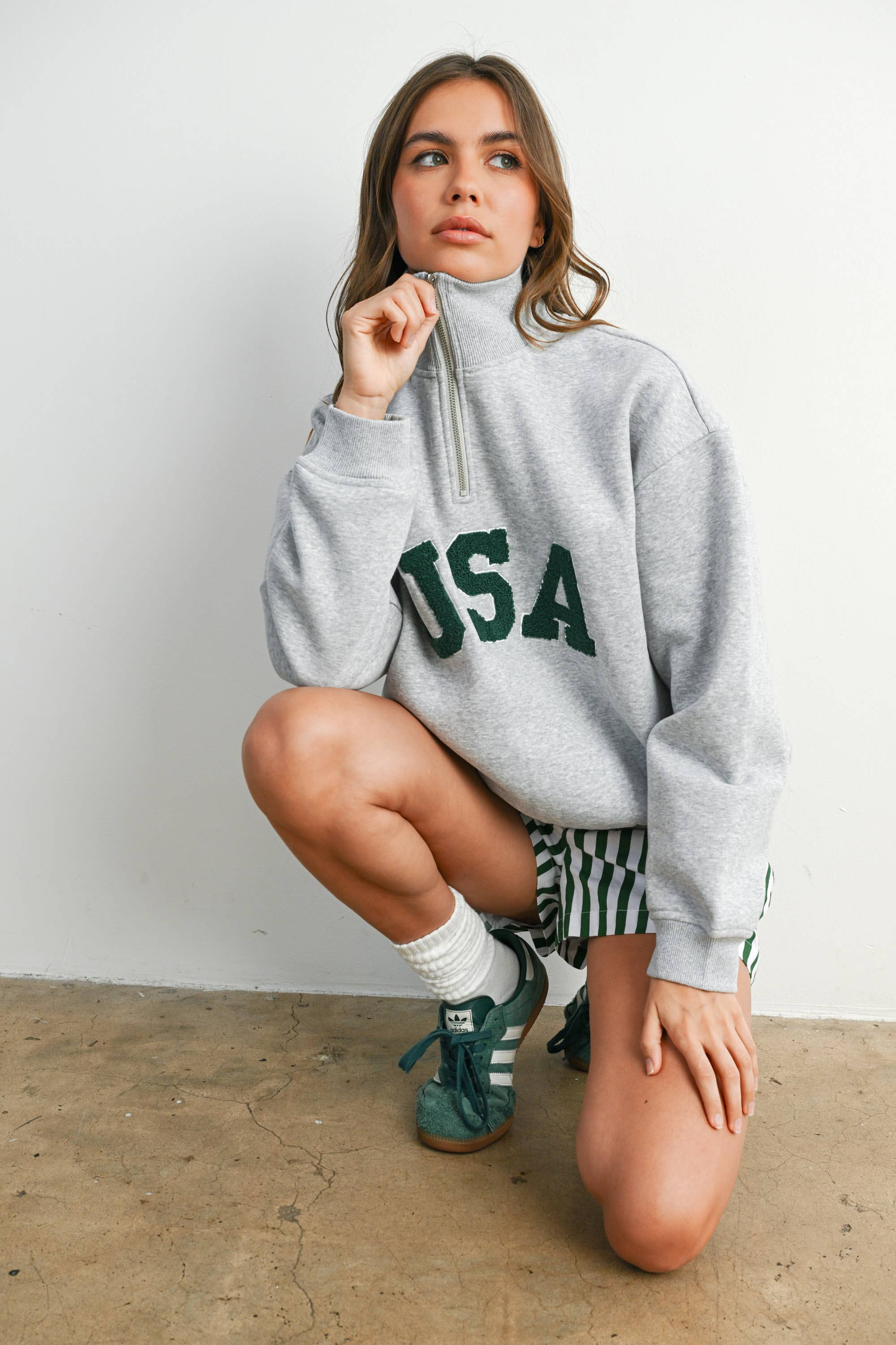 USA Quarter Zip Top: Grey